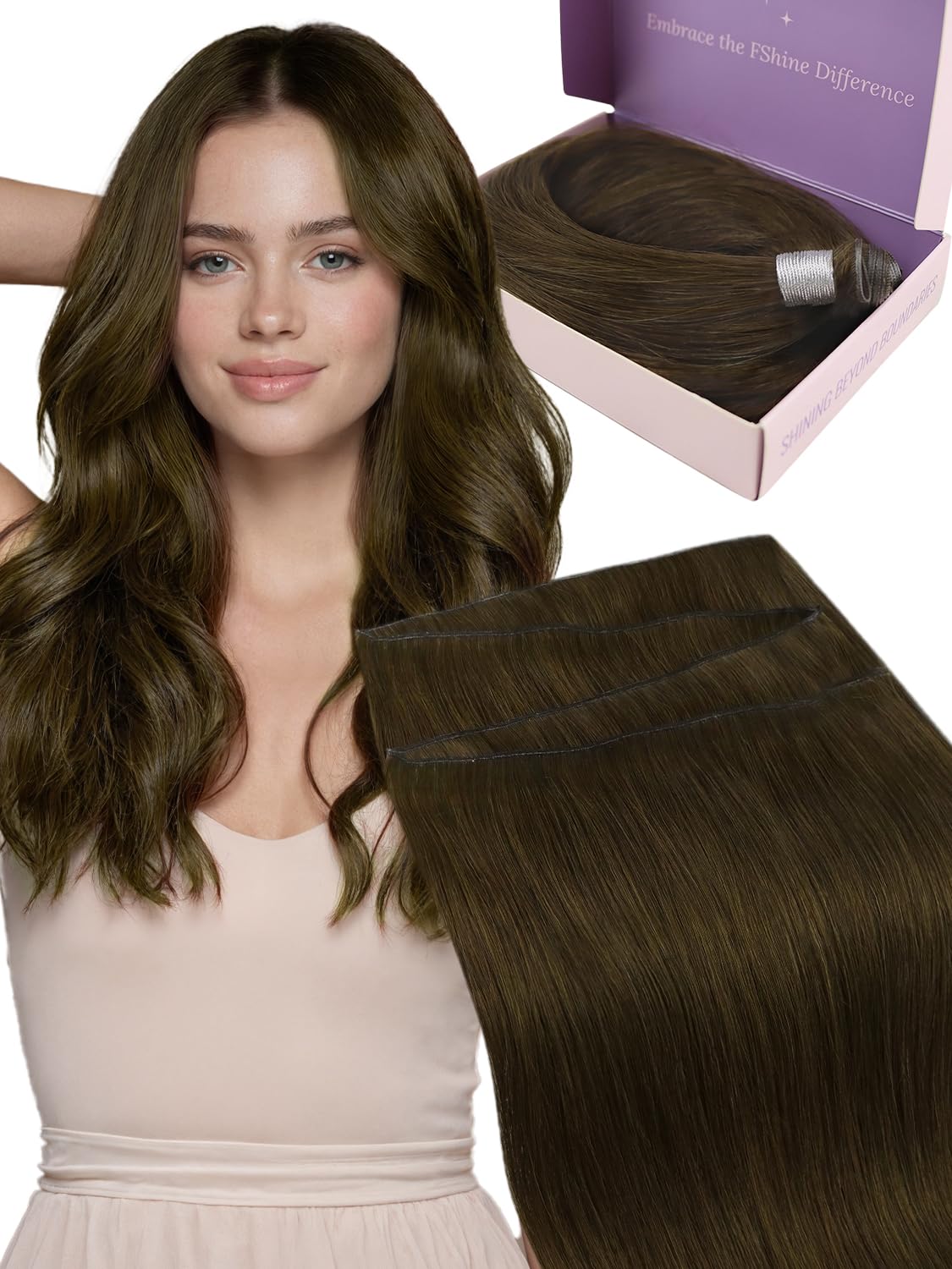 Detalle de Fshine Human Hair Genius Weft Chocolate Brown 16 Inch (50g) Real Human Hair Extensions