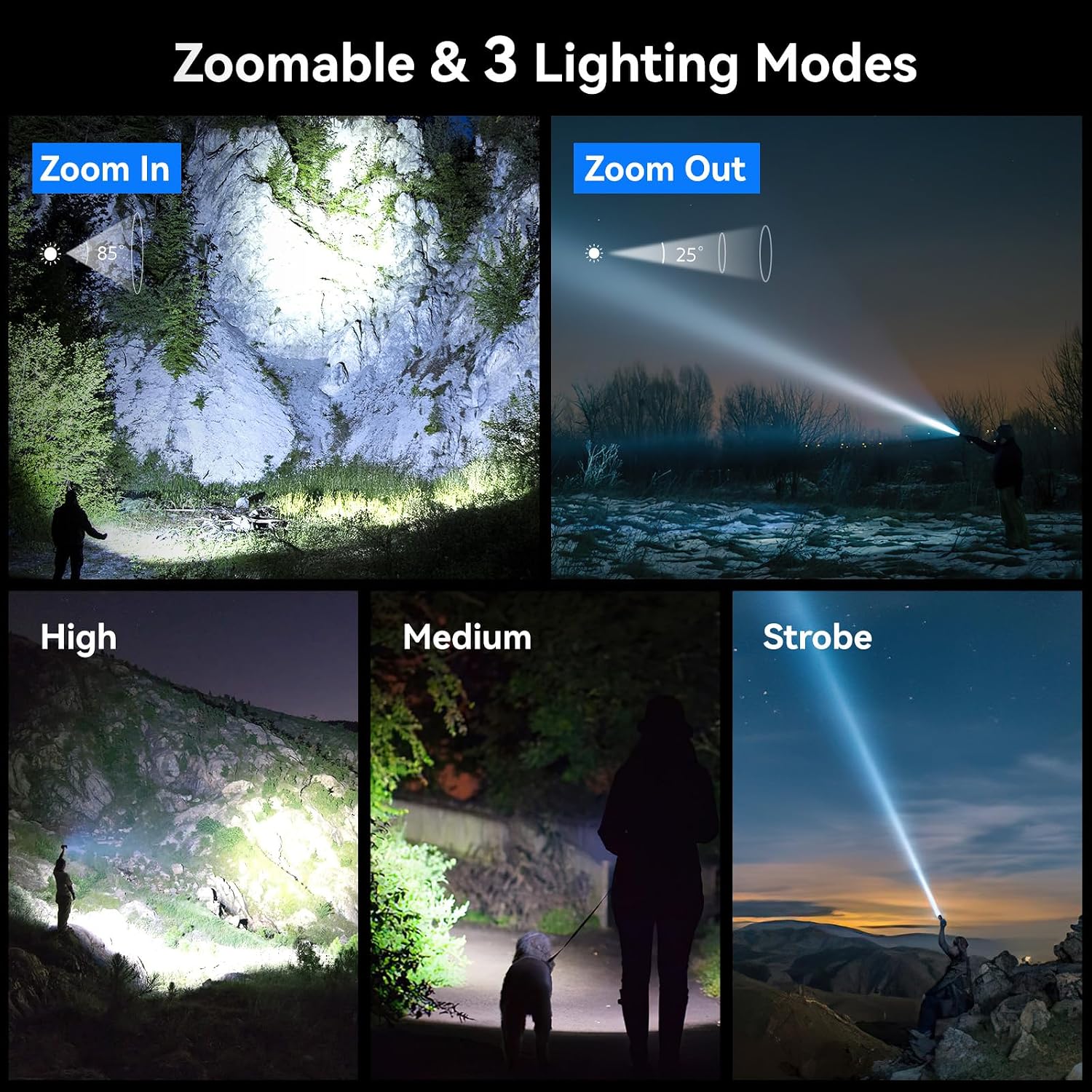 Detalle 2 de GEARLITE 3500LM rechargeable LED torch for camping 🔦