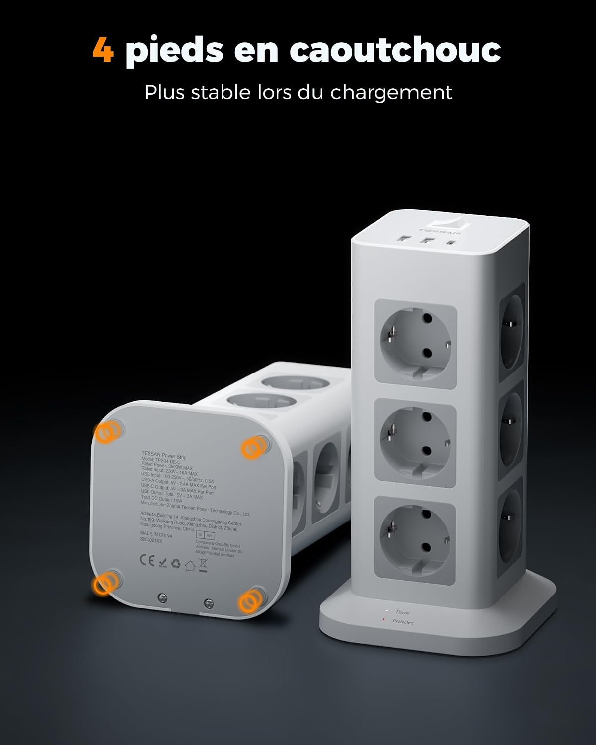Thumbnail 6 de TESSAN TPS04-DE-C stekkerdoos met overspanningsbeveiliging, 12 stopcontacten en 3 USB-poorten