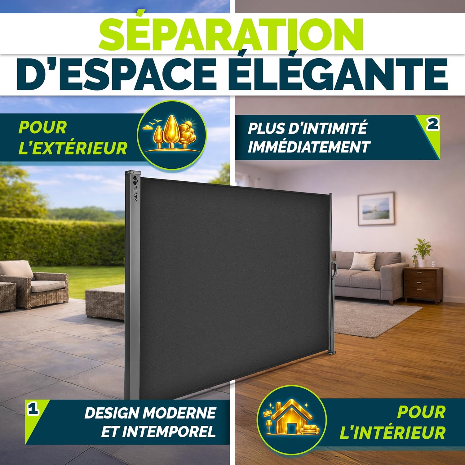 Thumbnail 5 de tillvex Store latéral 160 x 300 cm extensible et opaque avec housse de protection – brise-vue pour balcon, jardin et terrasse