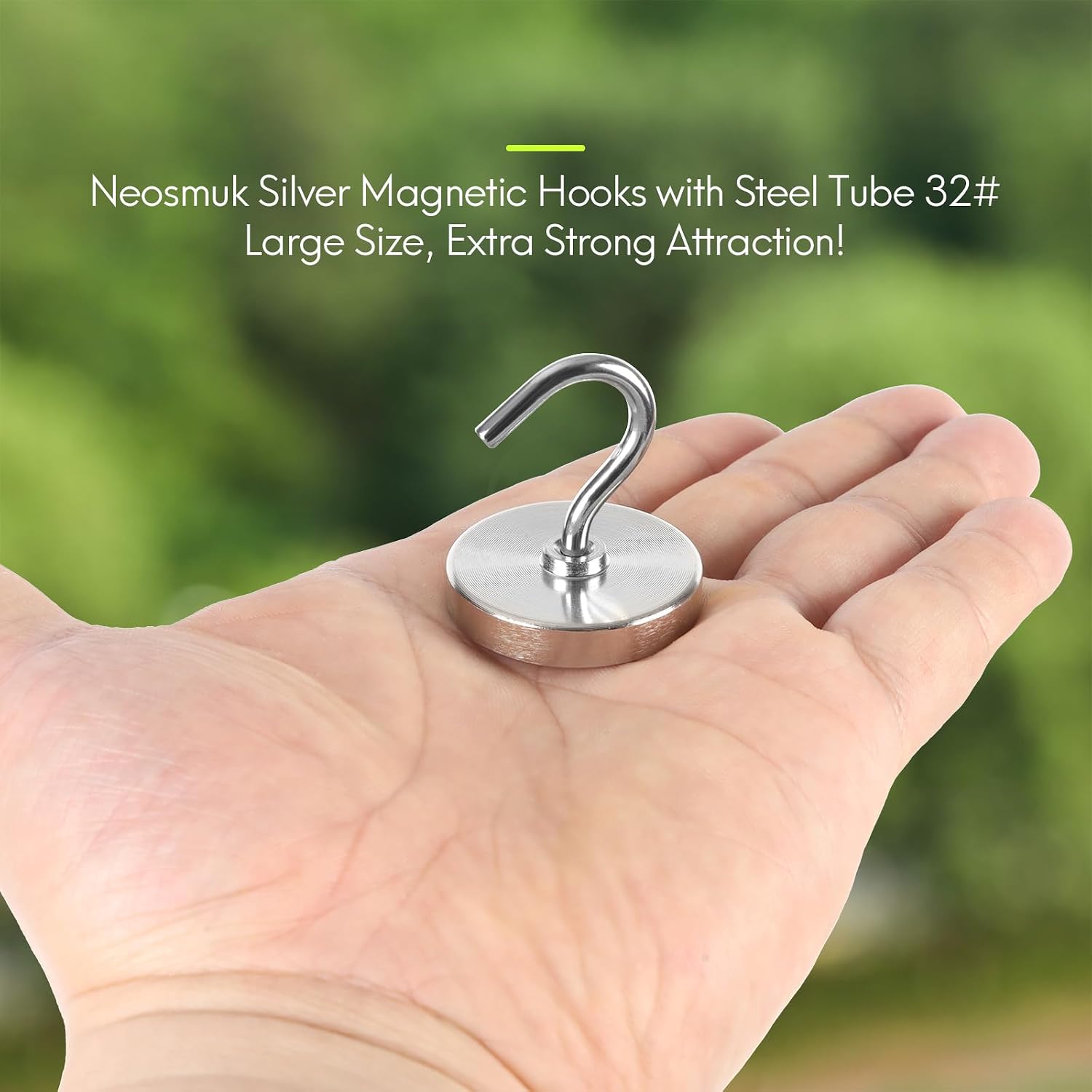Detalle 2 de Neosmuk N6-EN8J-HTGM Magnetic Hooks, 4-Pack, Silver, Rust Resistant