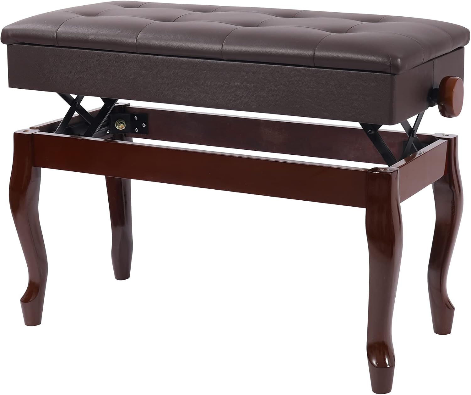 Detalle de ALAPUR 18470 Adjustable Duet Piano Bench with Storage, Brown PU Leather