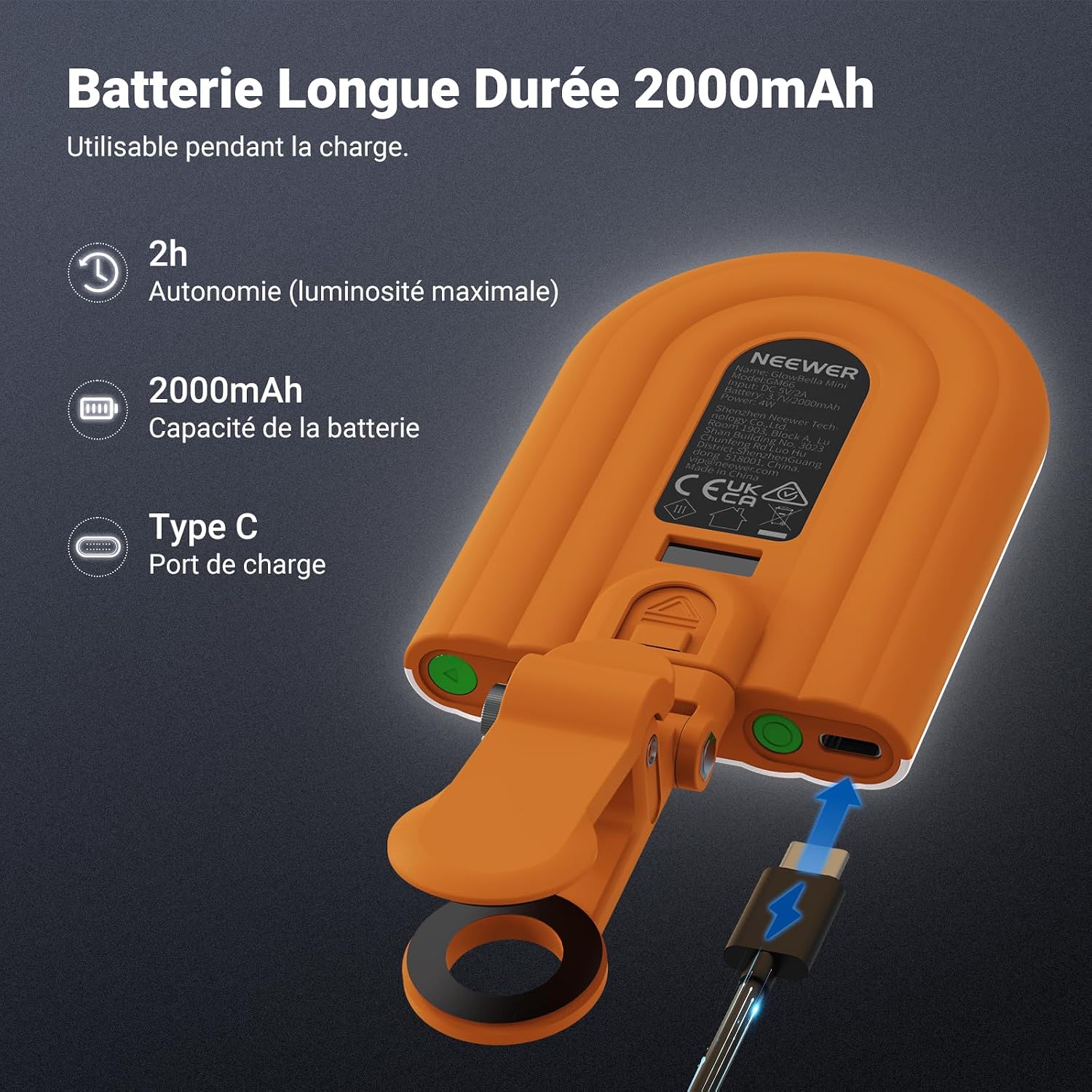 Detalle de NEEWER GM66 : lampe selfie à pince 68 LED bicolore (2900–7000K) pour iPhone et vlogs