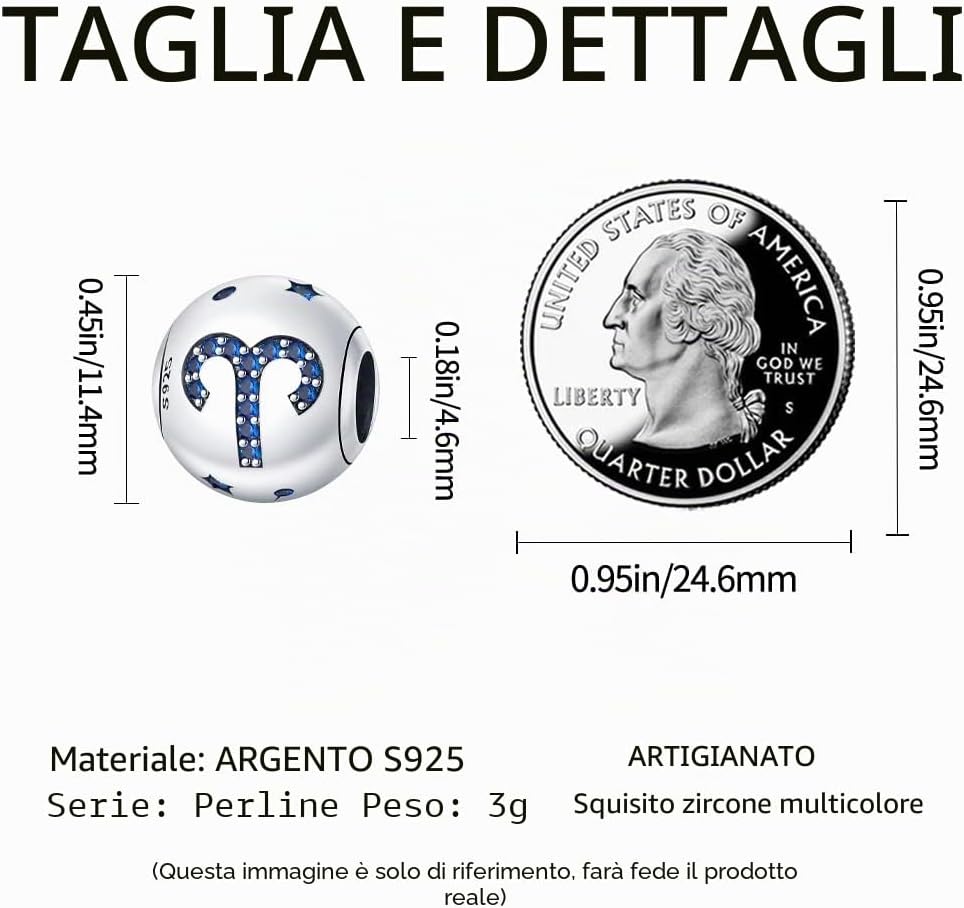 Thumbnail 4 de TINSLO Bead Charm Ciondolo in Argento Sterling 925 con Zirconi Cubic per Pandora e Bracciali Europei