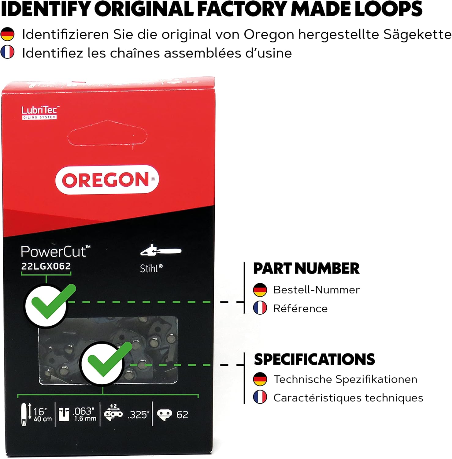 Thumbnail 3 de Oregon 22LGX PowerCut cadena 40 cm, 62 eslabones 📷
