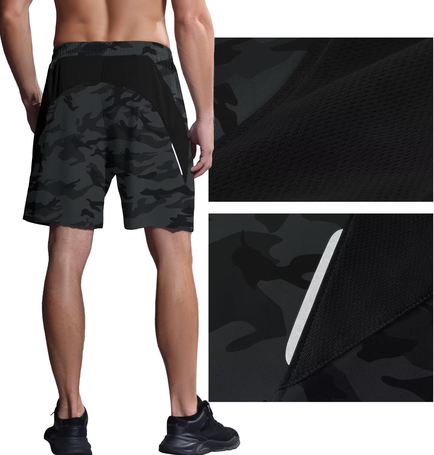 Thumbnail 3 de HMIYA Herren-Sportshorts schnelltrocknend mit Reißverschlusstaschen für Workout & Laufen
