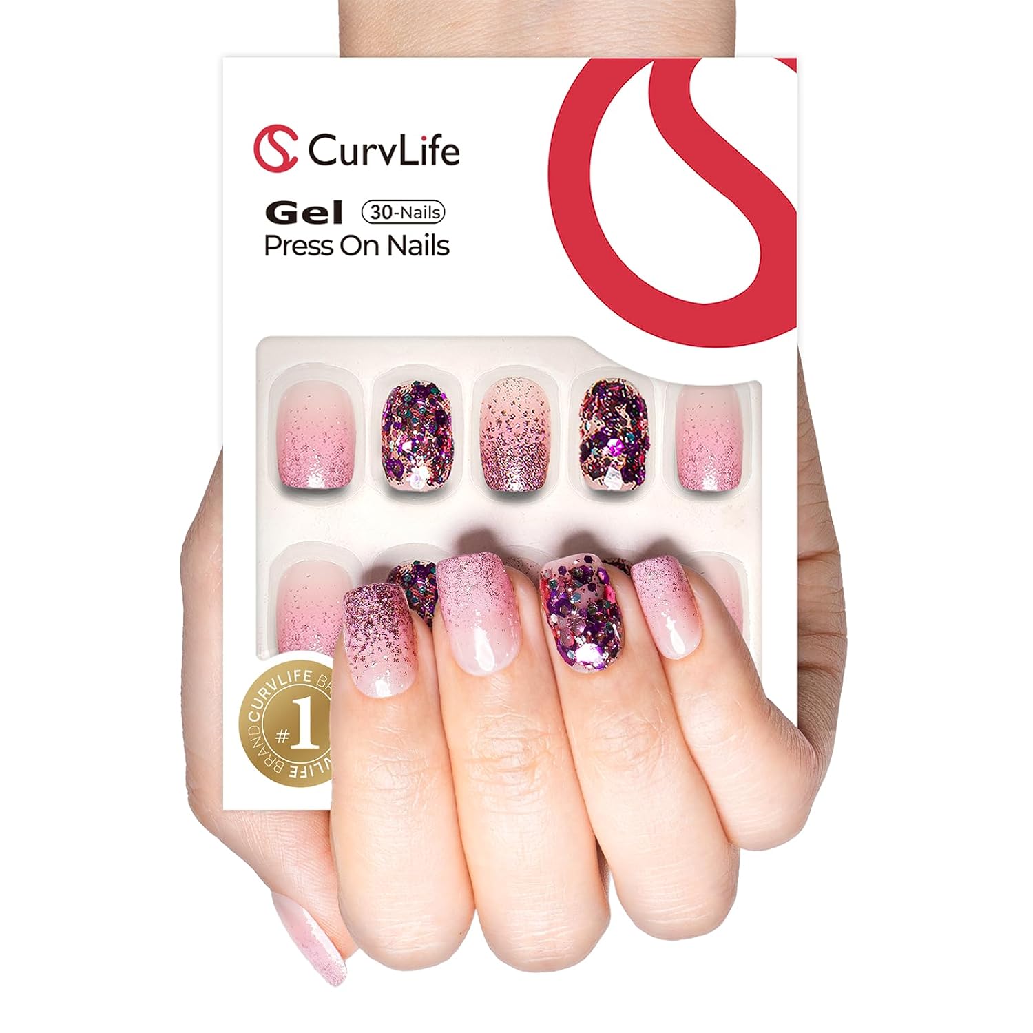 Thumbnail 1 de Curvlife Press On Nails 32 Count Pink Diamond