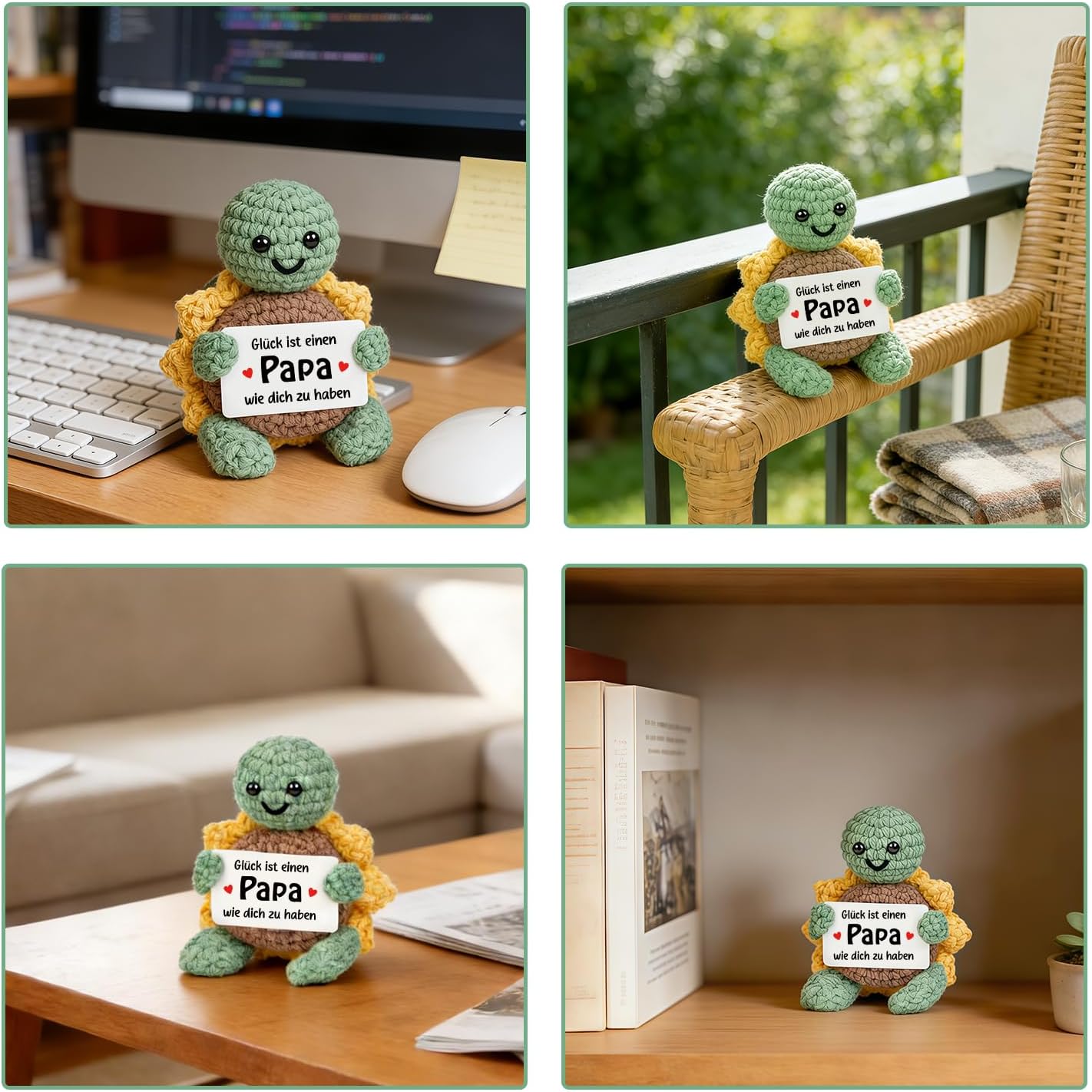 Detalle 2 de HUKUMA Positive Schildkröte – handgefertigte Sonnenblumenschildkröte als Geschenk für Papa