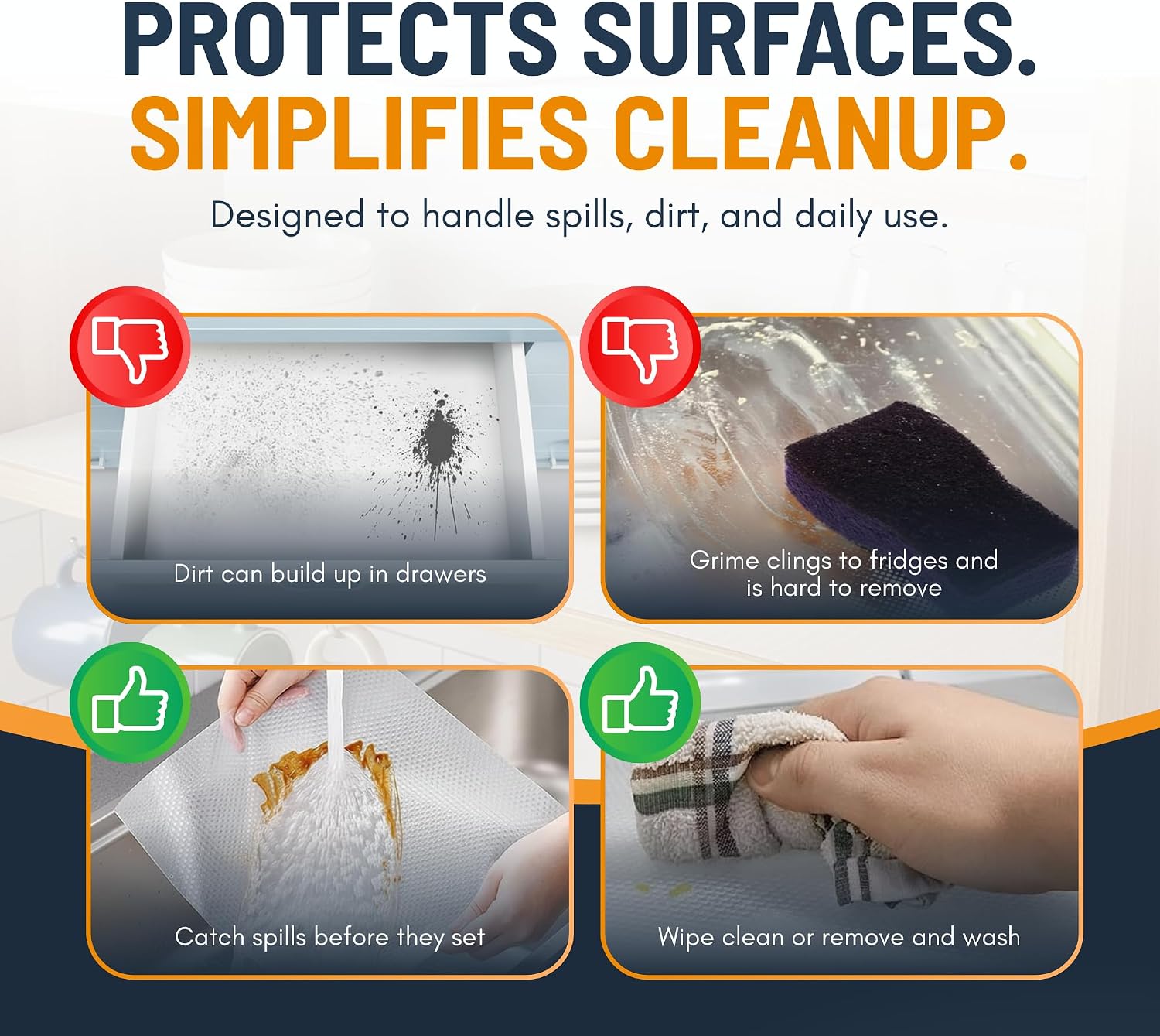 Detalle de Linda’s Essentials Kitchen Drawer Liners (44.5 x 500 cm) – Clear non-slip EVA mat for cupboards & fridge shelves