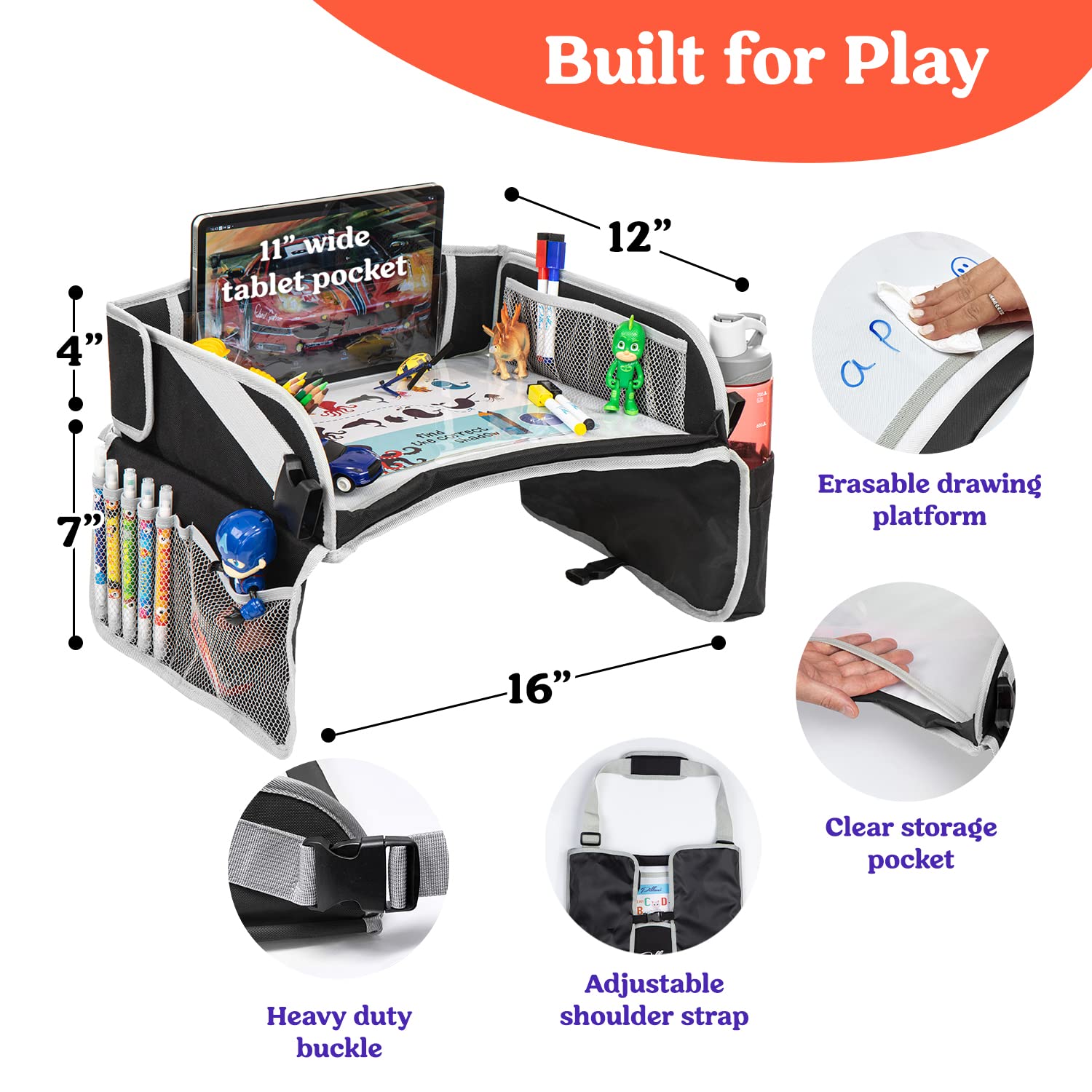 Thumbnail 3 de PILLANI Kids Travel Tray for Car: Car Seat Tray with Activity Sheets, Pens, and Bonus Printable Activities