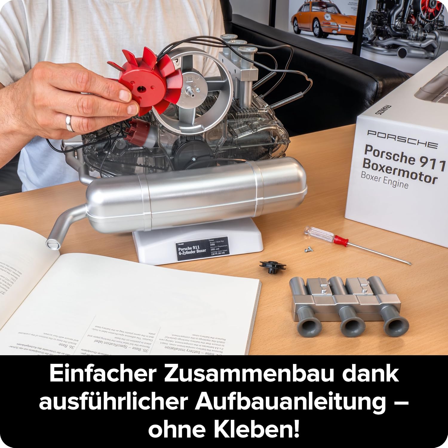 Detalle 1 de Franzis 67224 Porsche 911 – 290-elementowy, przezroczysty model silnika bokser