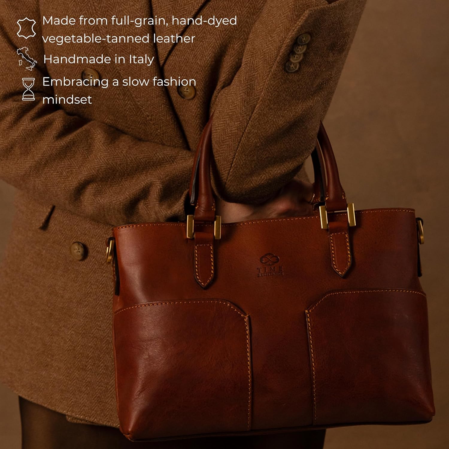 Thumbnail 3 de Time Resistance Tote bag en cuir pour femme — Sac à main moderne en cuir, fait main en Italie