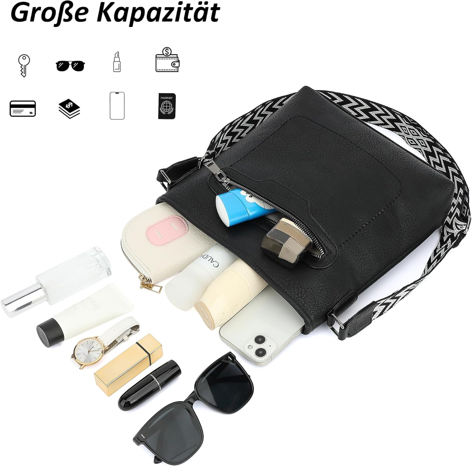 Thumbnail 2 de TANTOMI Umhängetasche Damen – leichte, verstellbare Schultertasche aus Synthetik mit farbigem Band
