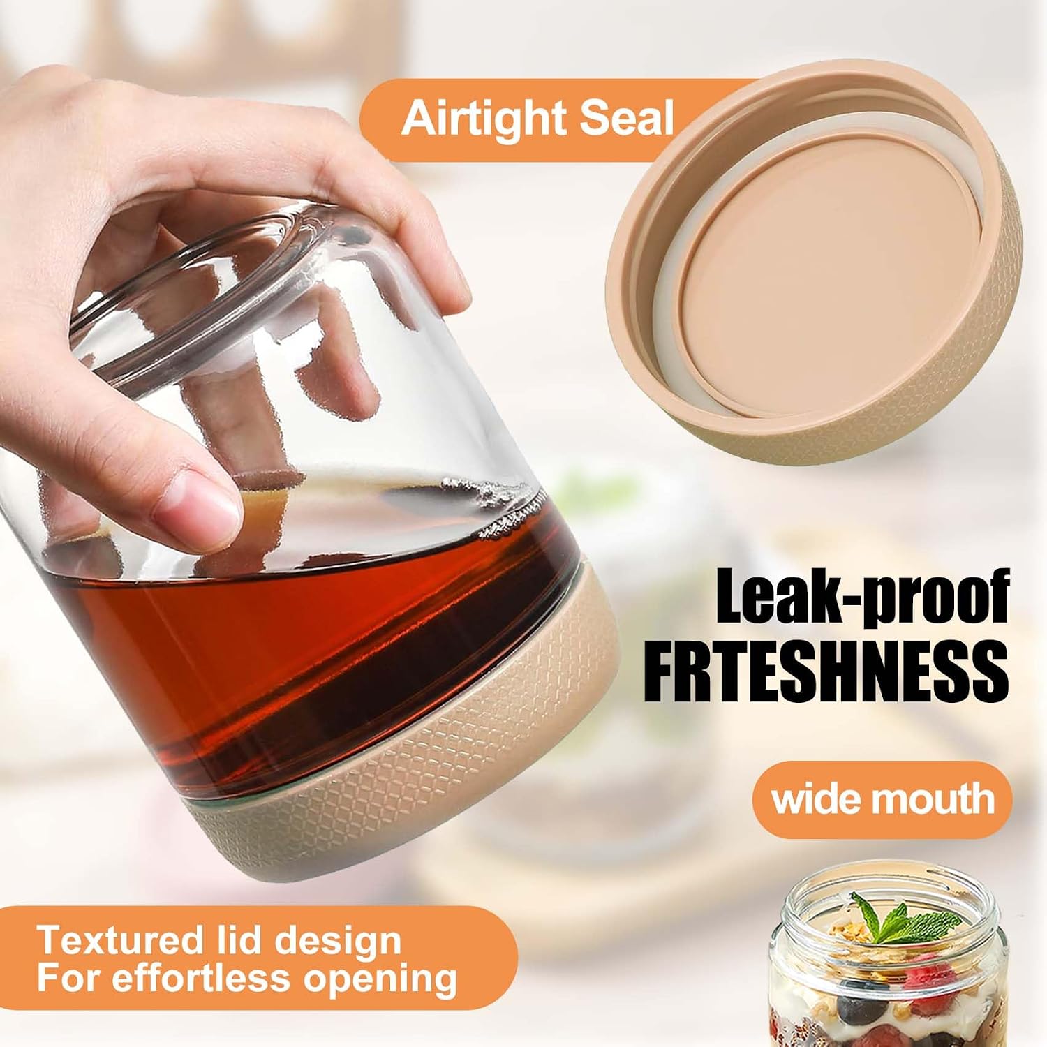 Thumbnail 2 de 6-Pack 300ml Glass Jar with Screw Lid Leakproof Overnight Oats Containers (6 Colours)