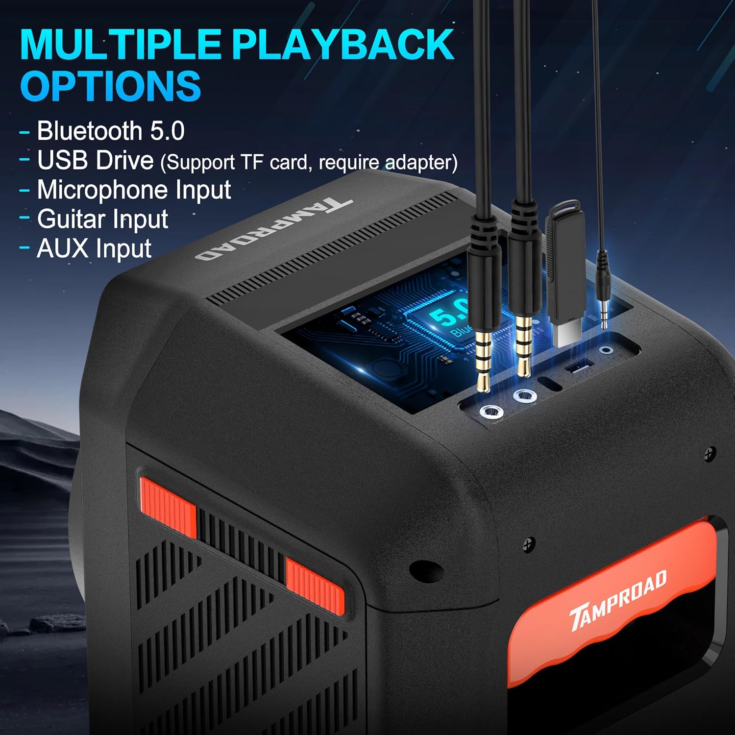 Detalle de TAMPROAD Q66 300W Peak Bluetooth party speaker with subwoofer and LED light show