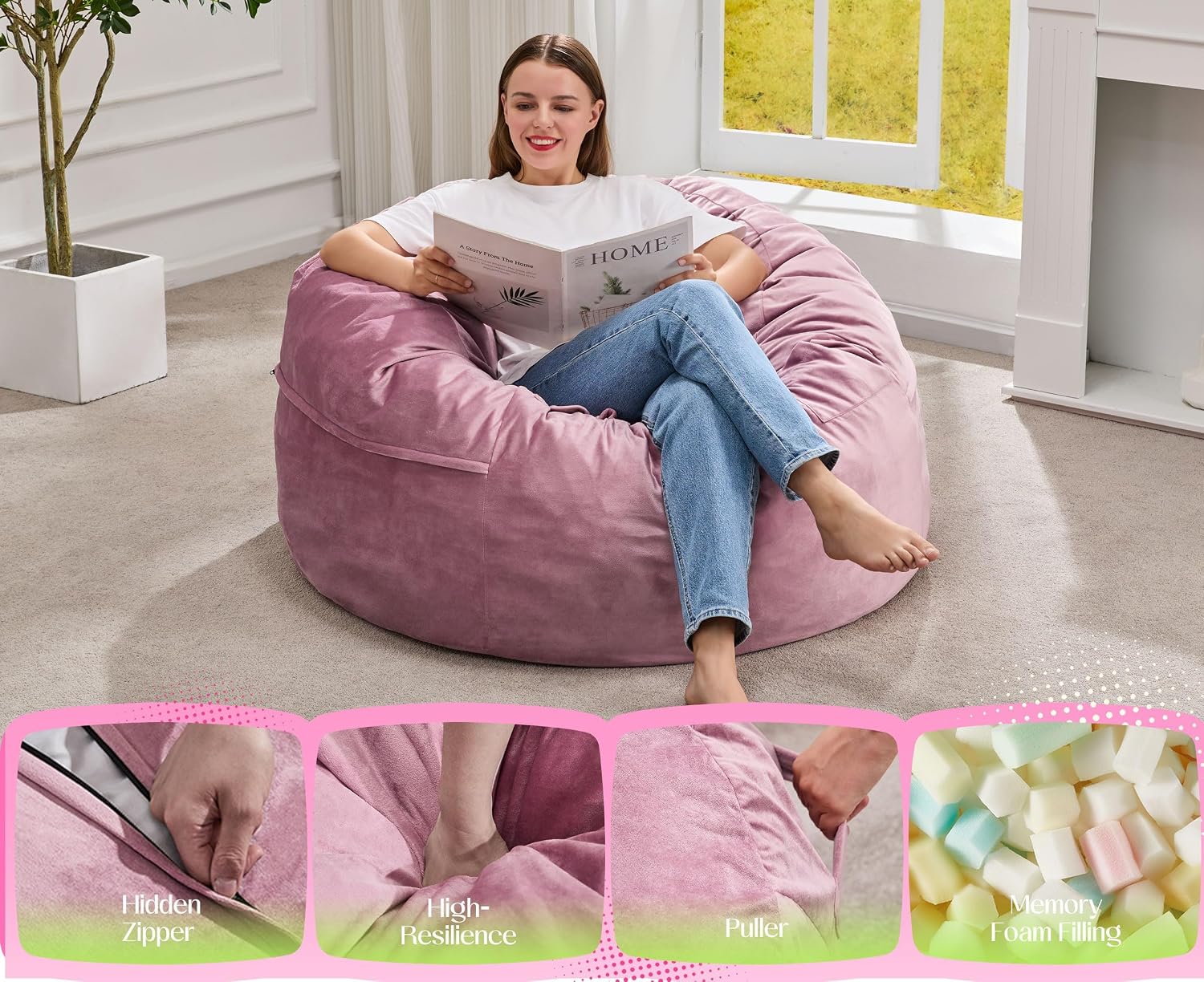 Detalle 1 de Hobestluk 3-in-1 Bean Bag Chair, Twin Size