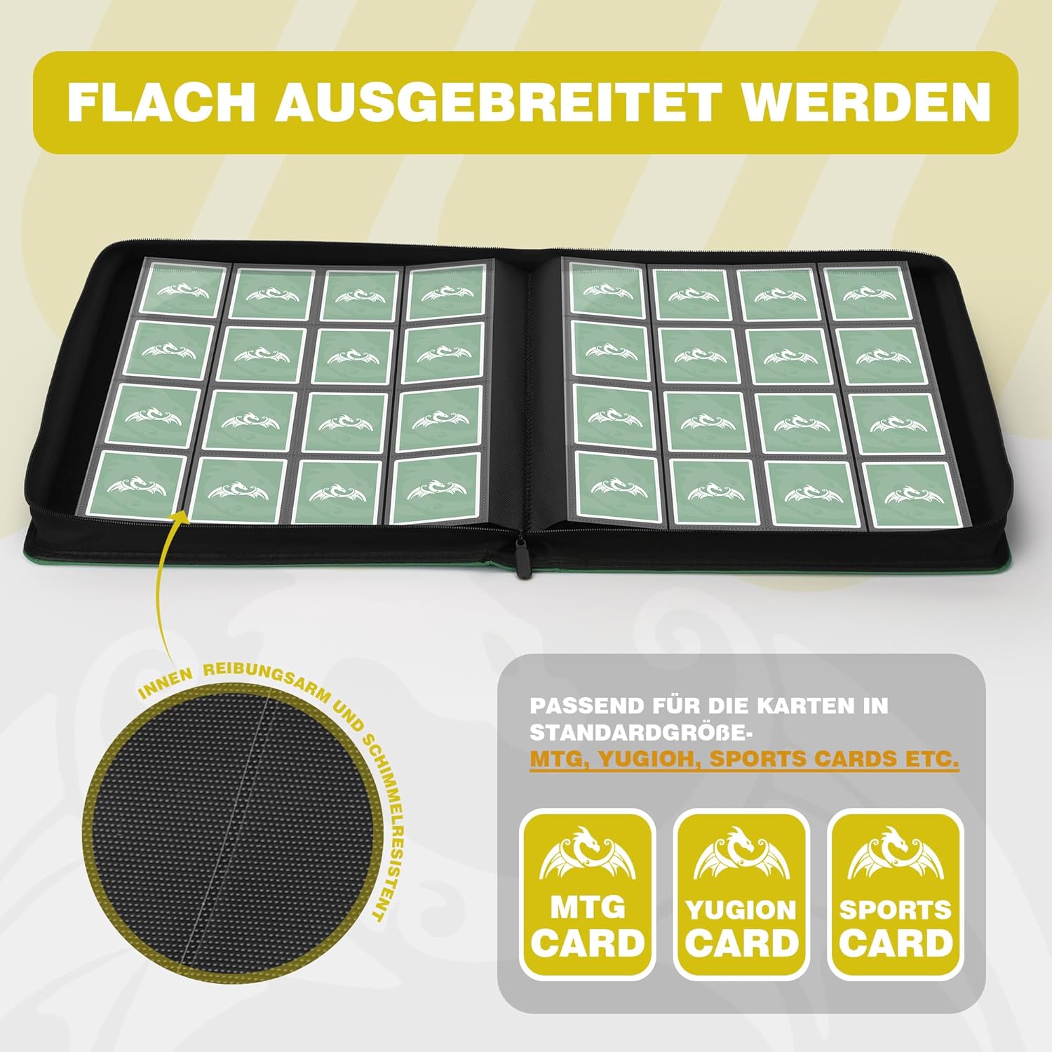Thumbnail 4 de TCGPRO Sammelkarten-Album für bis zu 1.024 Karten (TCG Binder) mit 16 Kartenfächern pro Seite – Dunkelgrün