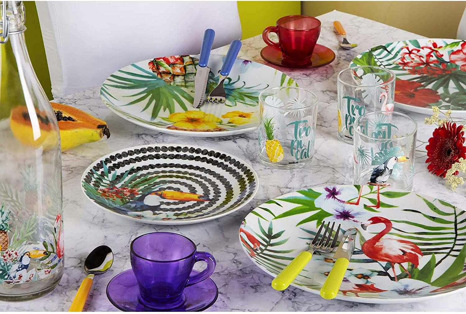 Thumbnail 4 de Excelsa Vajilla Tropical Chic 18 Piezas de Porcelana Multicolor 🌴