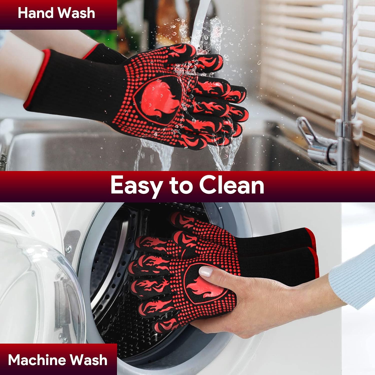 Detalle 2 de BBQ Gloves heat resistant oven mitts and grilling gloves (up to 1472°F/800°C) – aramid gloves with silicone grip (pair)