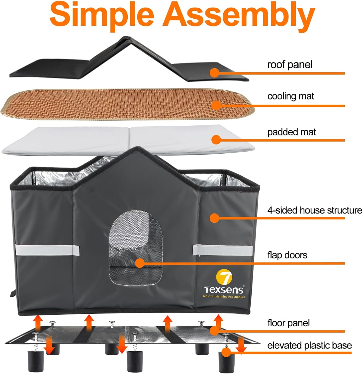 Detalle 2 de Texsens OLI-MW-L-MatteBlack Outdoor Cat House, Insulated and Elevated