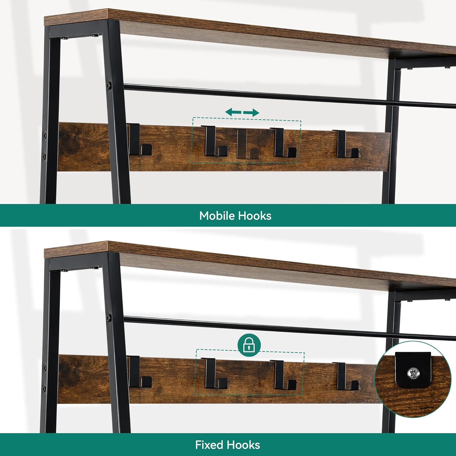 Thumbnail 4 de YITAHOME Coat Rack Stand with Shoe Storage – Industrial Floorstanding Hall Tree with Bench, 8 Hooks, 2 Drawers and Bottom Shoe Rack