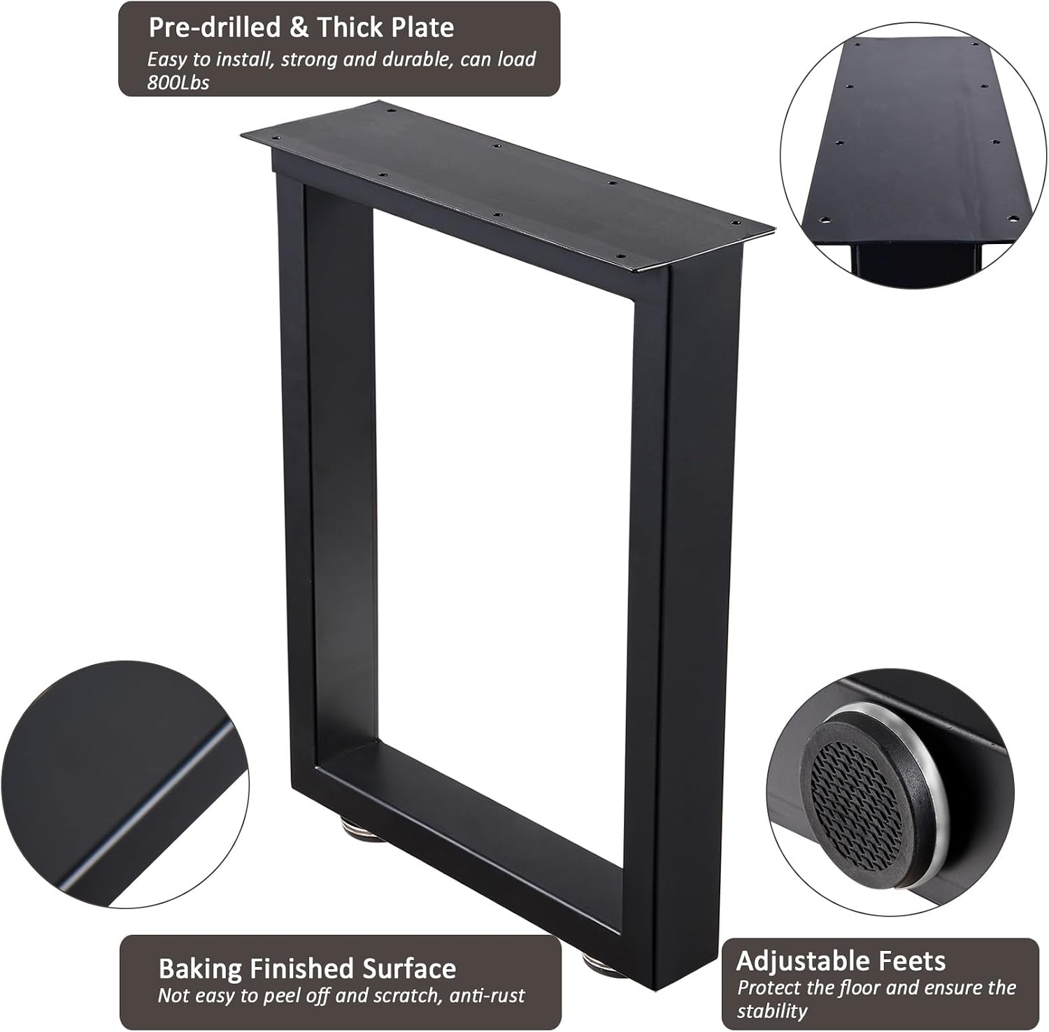 Detalle de ALLCOS AC-TL-009-LA 16-Inch Metal Bench Legs, Black Rectangle Set