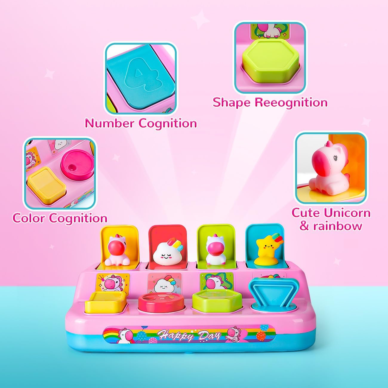 Detalle de HahaGift Pop Up Toys: Unicorn Cause and Effect Toy for Babies and Toddlers