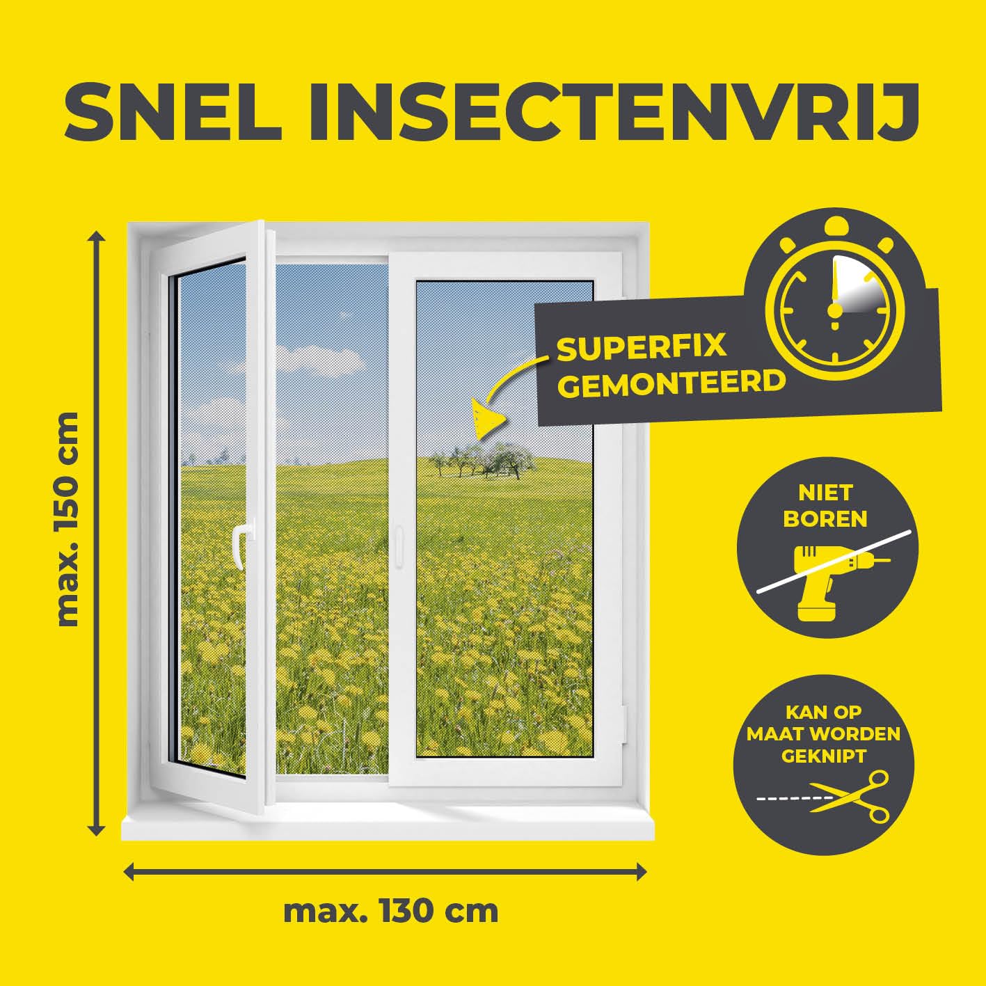 Detalle 2 de EASYmaxx 03771 Magic Click raamhor, zwart, op maat tot 150 x 130 cm