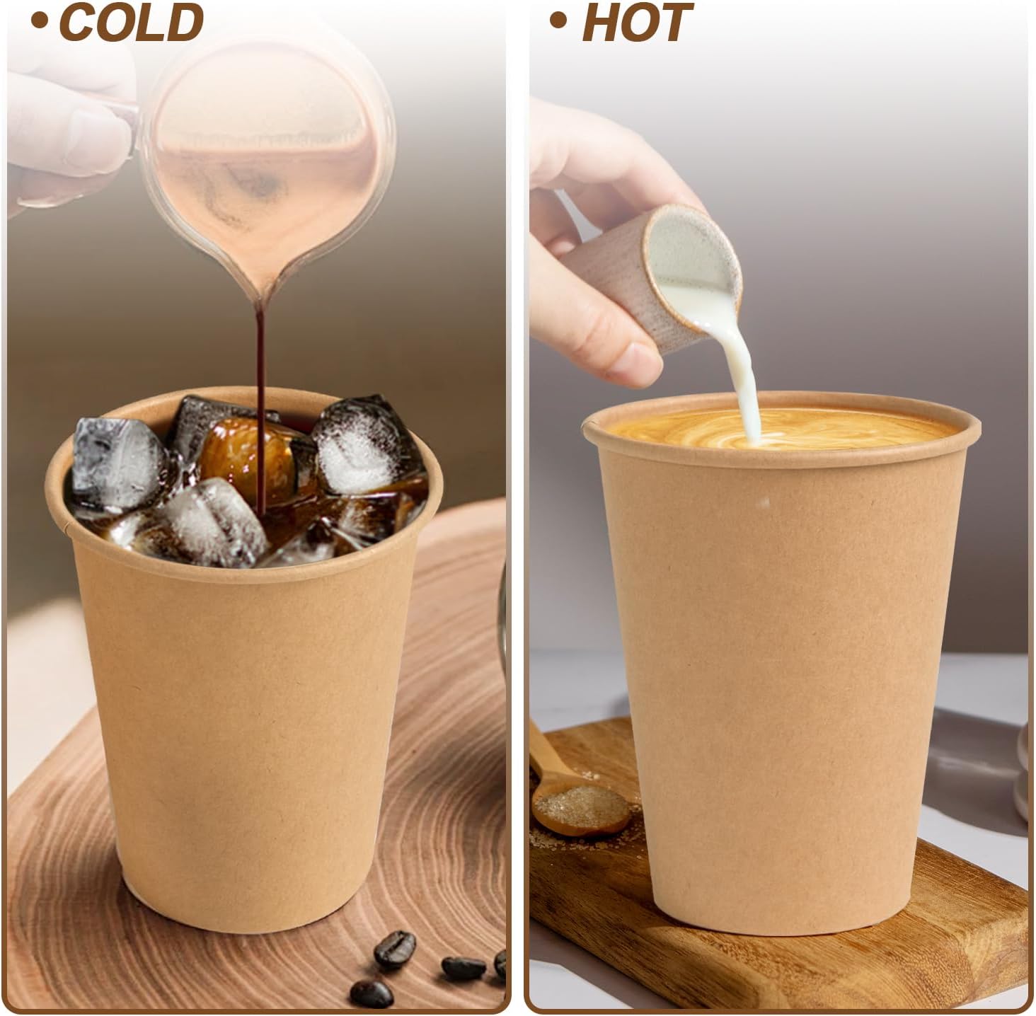 Thumbnail 4 de BYSNOW 300 Pack 12 oz Paper Coffee Cups – Leakproof, Kraft Disposable Cups for Hot or Cold Beverages