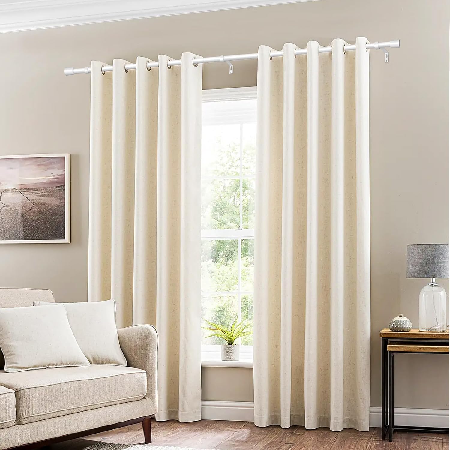 Detalle 2 de GEEBOBO Gardinenstange Weiß verstellbar 76–380 cm, 19 mm Durchmesser (für Schlafzimmer, Wohnzimmer & Küche)