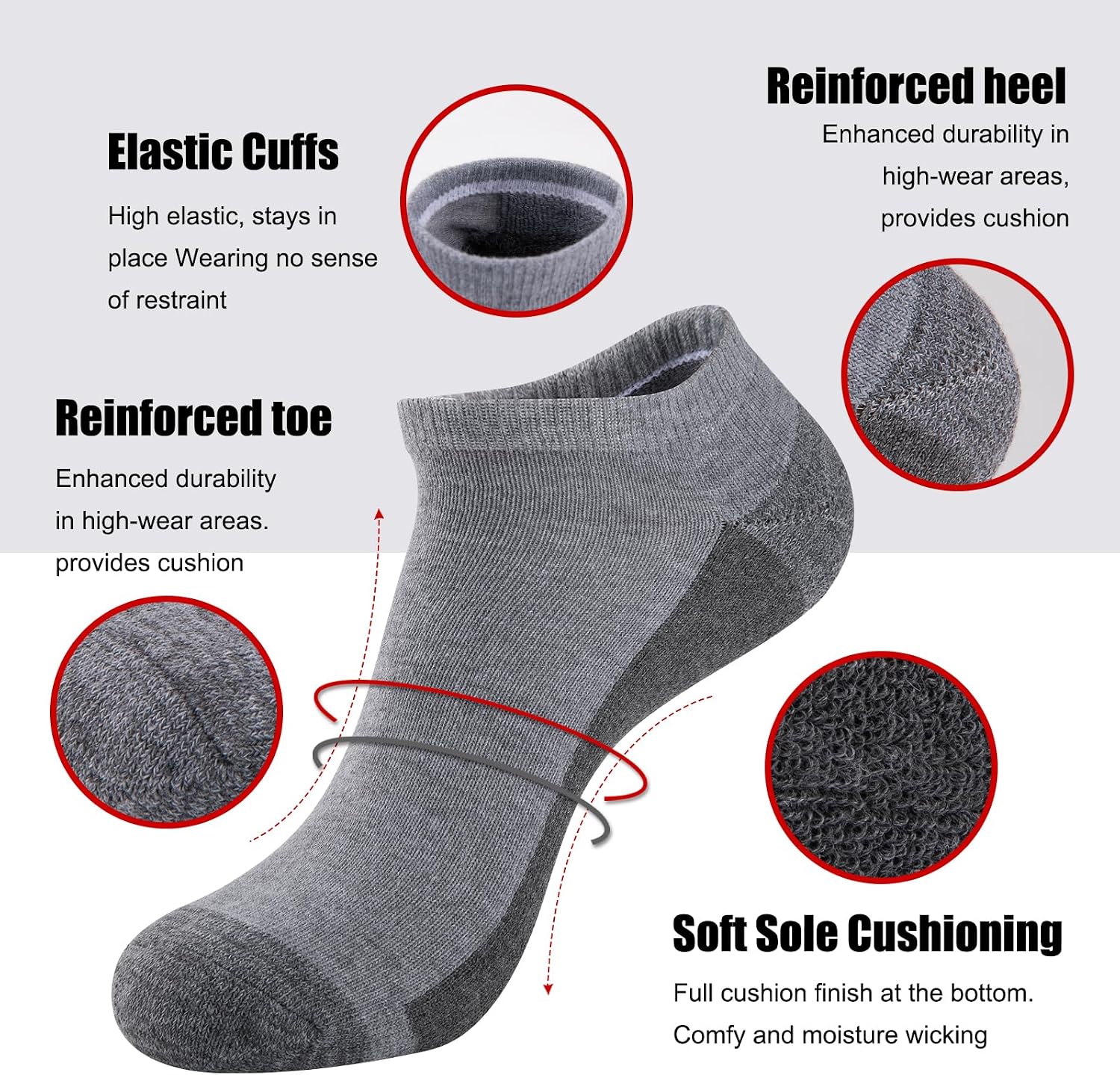 Detalle de COOVAN Men's Athletic Ankle Socks, 12-Pair Pack