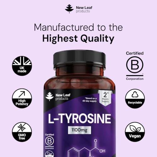 Detalle de New Leaf L-Tyrosine 1100mg Vegan Capsules, 120-Capsule Pack