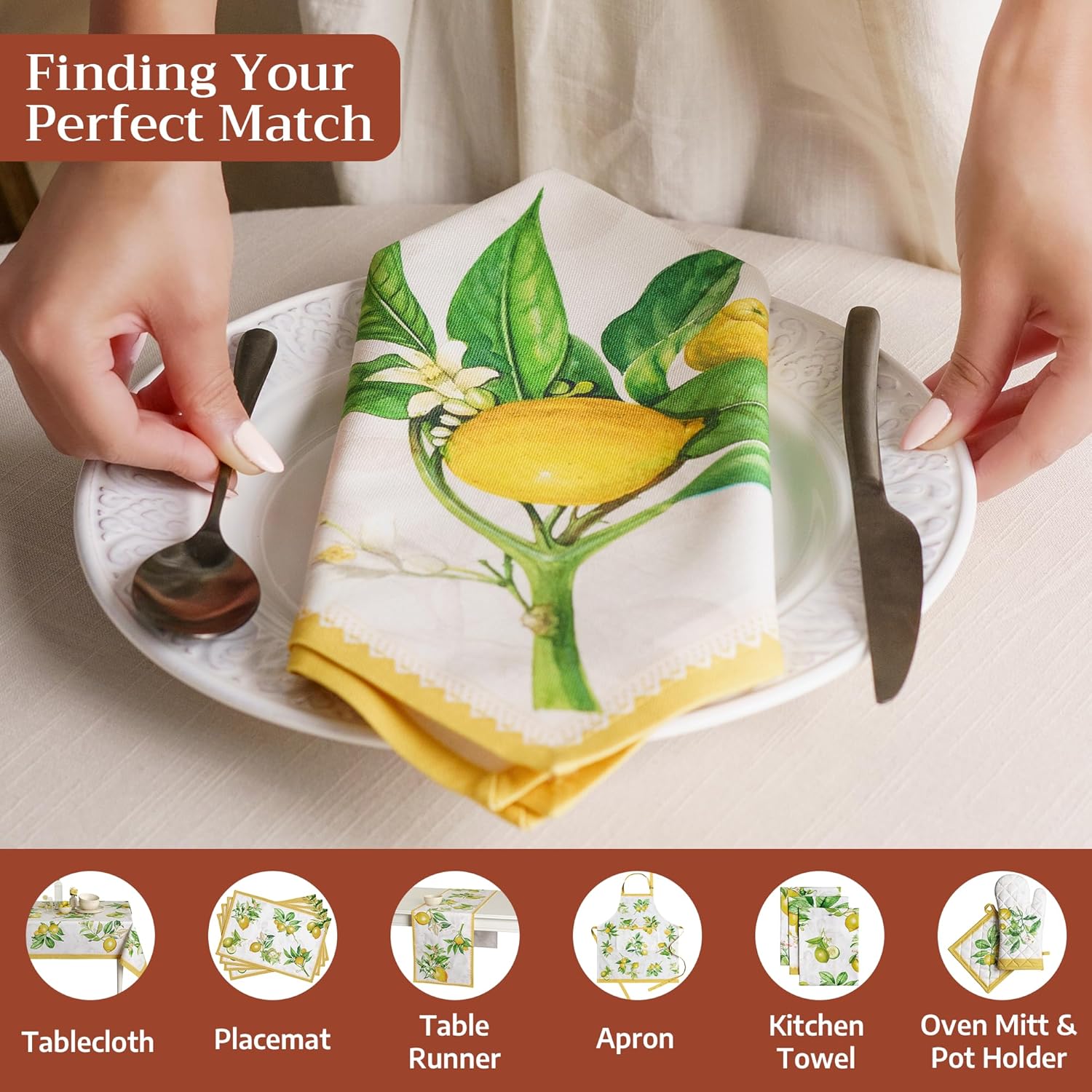 Detalle 2 de Maison d'Hermine 100% Cotton Cloth Napkins Set of 4 (Limoncello) 20" x 20