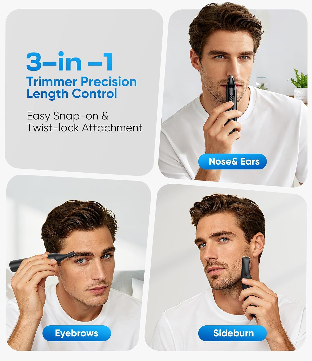 Detalle 2 de Nose Hair Trimmer 3-in-1 for Men and Women – Rechargeable USB-C with LED Display