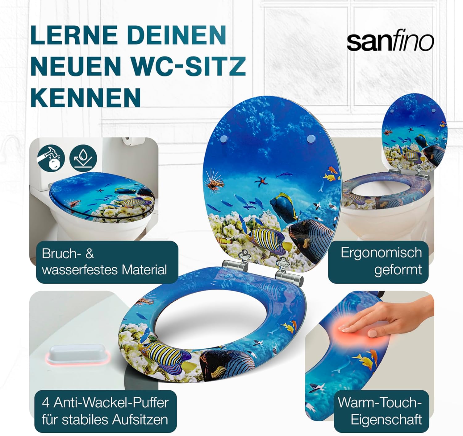 Thumbnail 5 de SANFINO Premium WC-Sitz mit Absenkautomatik „Coral Reef“ – Holzoptik mit Soft-Close & einfacher Montage
