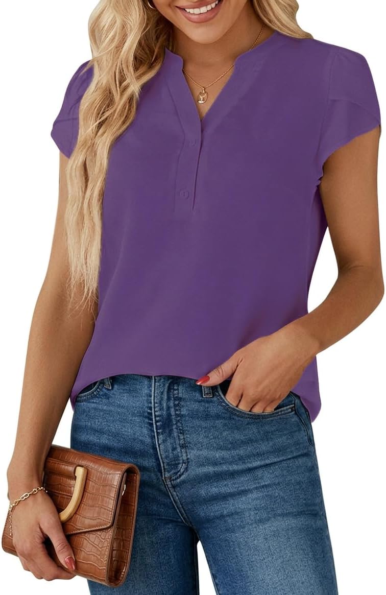 Detalle de Chicrise Bluse Damen Sommer Kurzarm – Elegant V-Ausschnitt, Basic Leicht