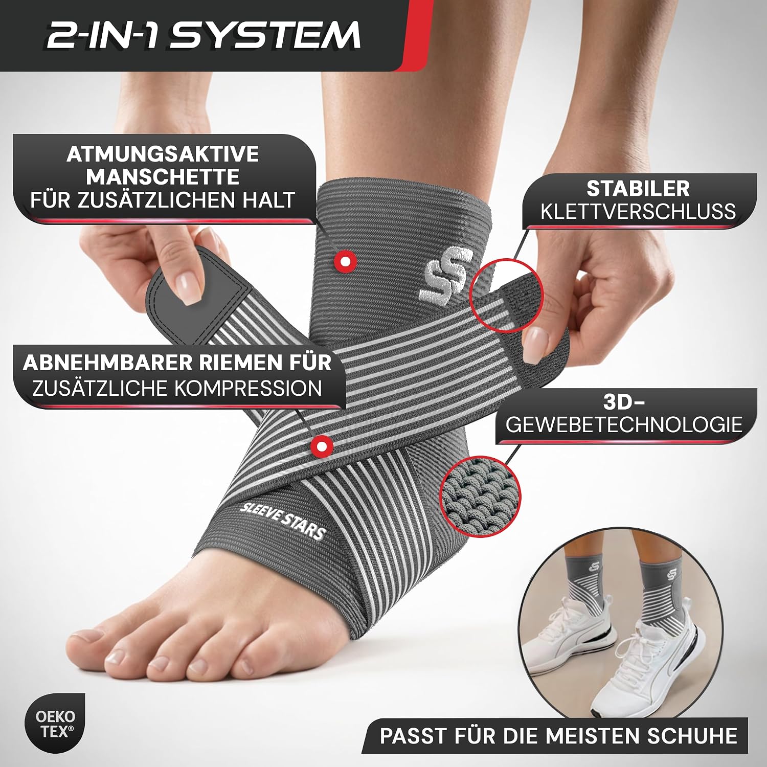 Detalle de Sleeve Stars Sprunggelenkbandage – verstellbare Knöchelbandage gegen Plantarfasziitis, Achillessehnenentzündung und Fußbeschwerden