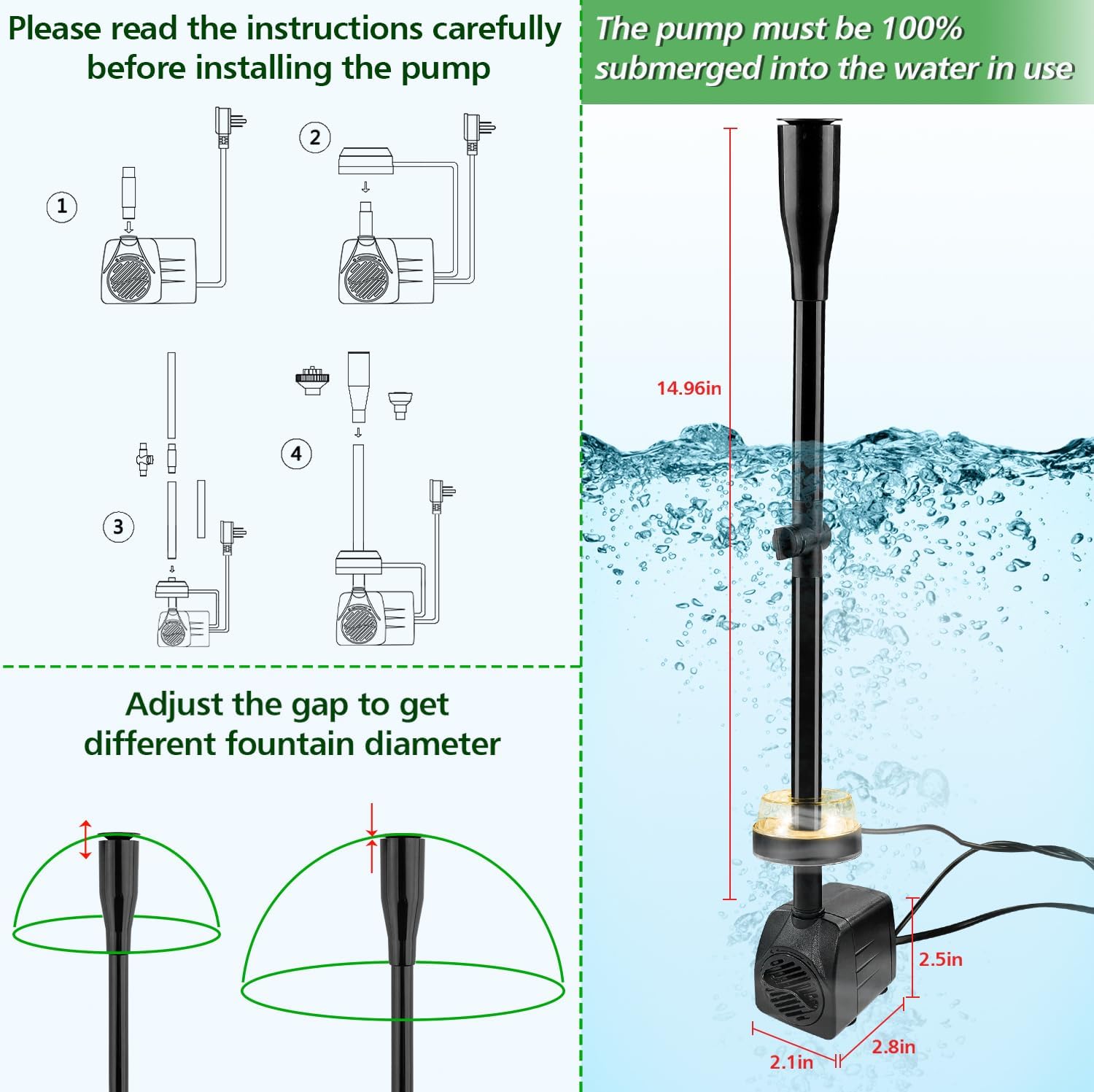 Detalle de NATPOW Submersible Water Pump 800L/H