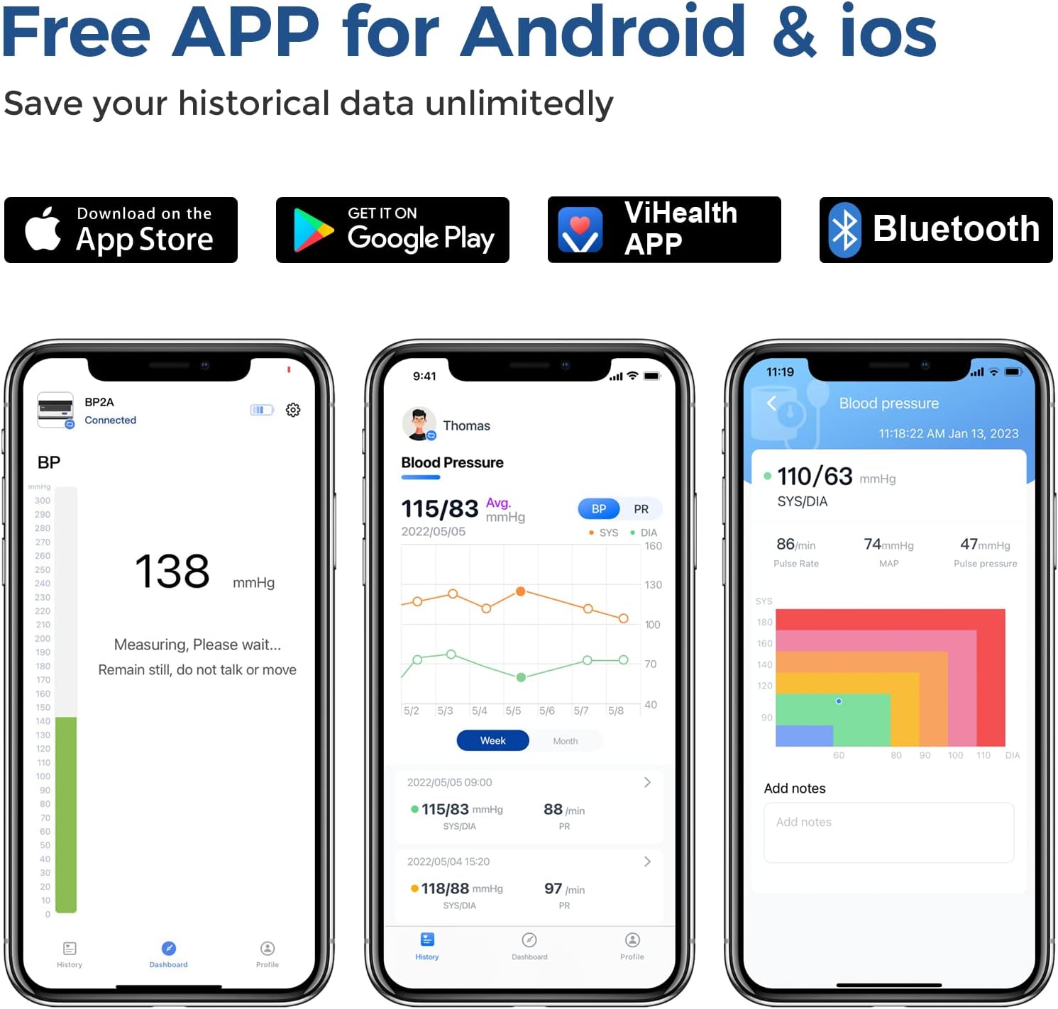 Thumbnail 2 de CheckMe Armfit Oberarm-Blutdruckmessgerät per Bluetooth mit großer Manschette (22–42 cm) und ViHealth-App