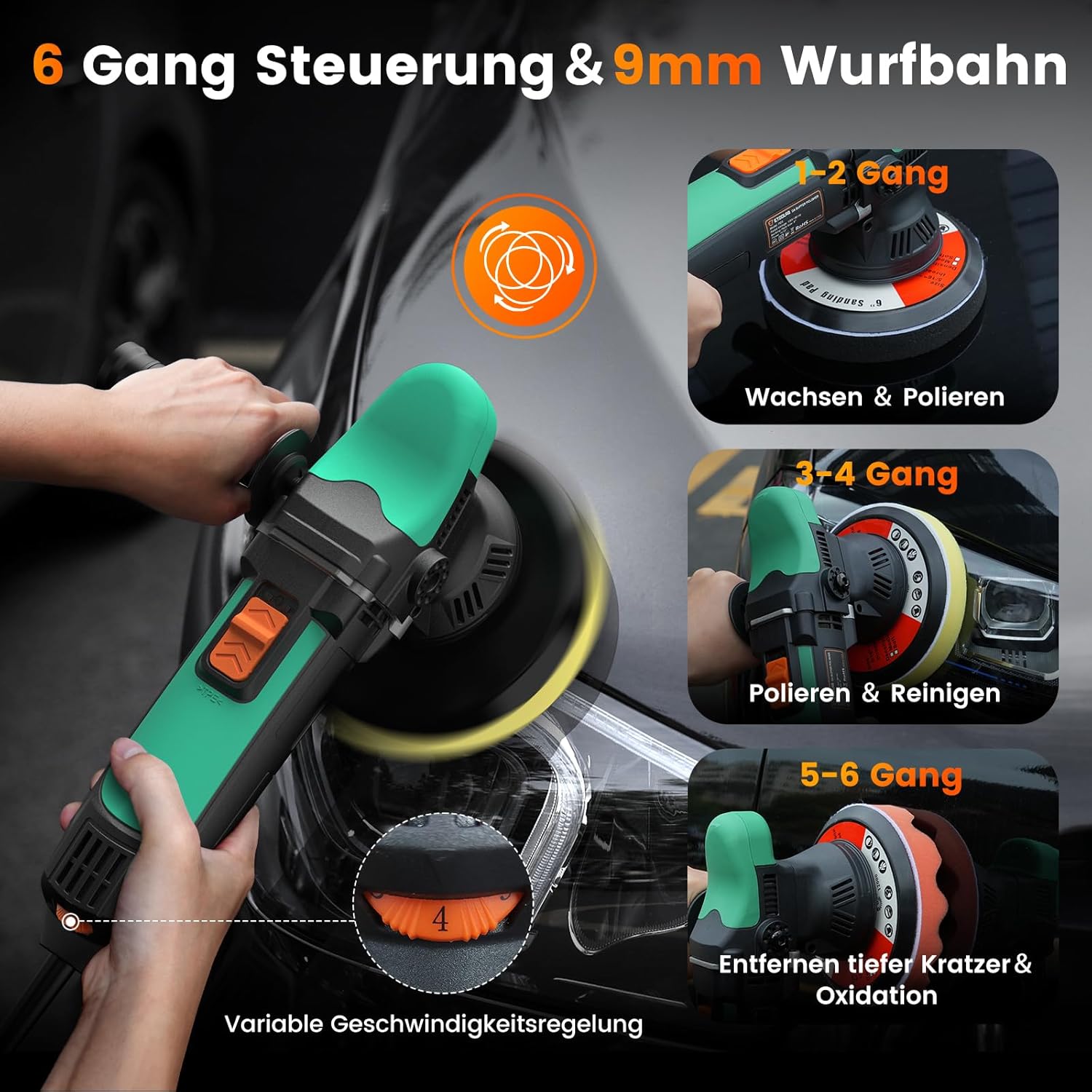 Detalle 2 de ETOOLAB Auto Poliermaschine PD5 – exzentrische Poliermaschine mit 9 mm Hub, 700 W und 6 Geschwindigkeiten