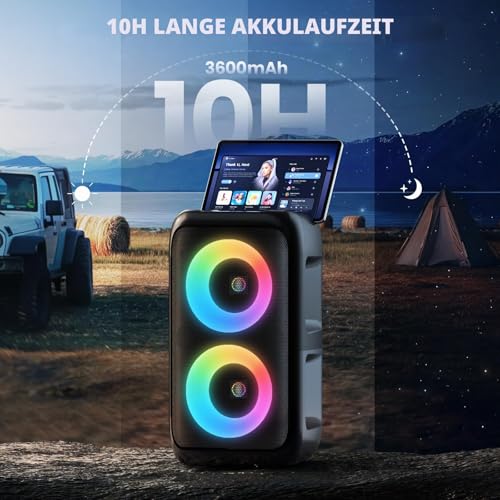 Detalle de HEEBUKE Karaoke Maschine mit 2 kabellosen Mikrofonen – Tragbarer Bluetooth Lautsprecher 2x10W