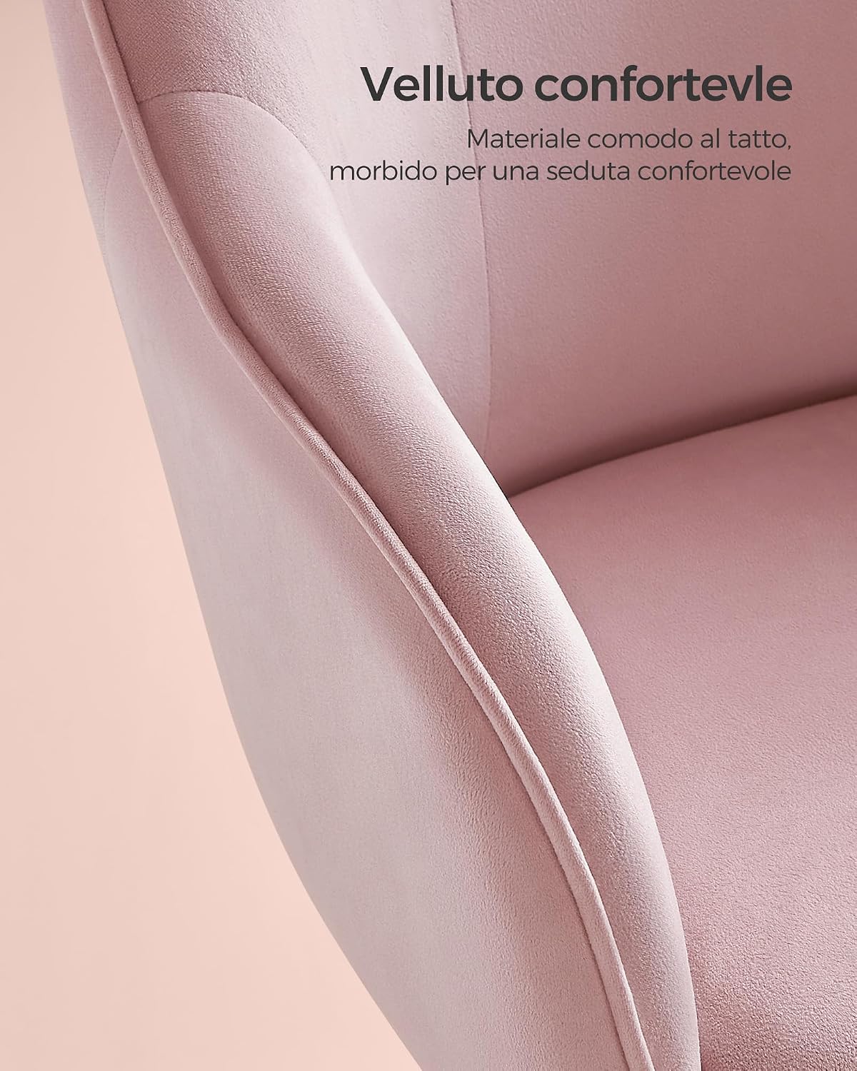 Detalle de SONGMICS Sedia da Studio in Casa OBG019P02: Sedia Girevole Regolabile in Altezza, 110 kg, Rivestimento in velluto, Rosa gelatina