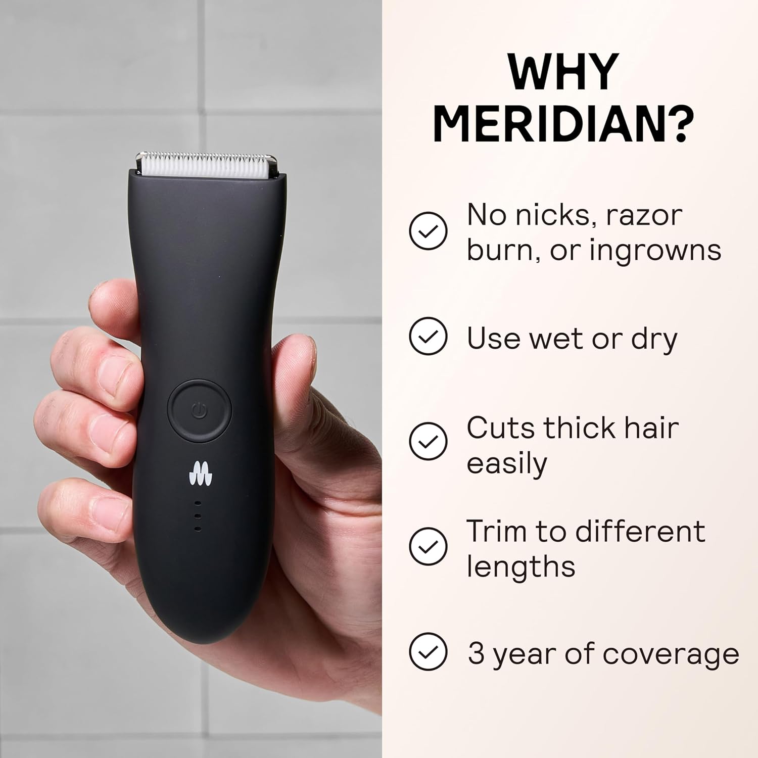 Thumbnail 1 de MERIDIAN The Trimmer Original – Electric Body Hair Trimmer for Men (Waterproof, Rechargeable, Onyx)