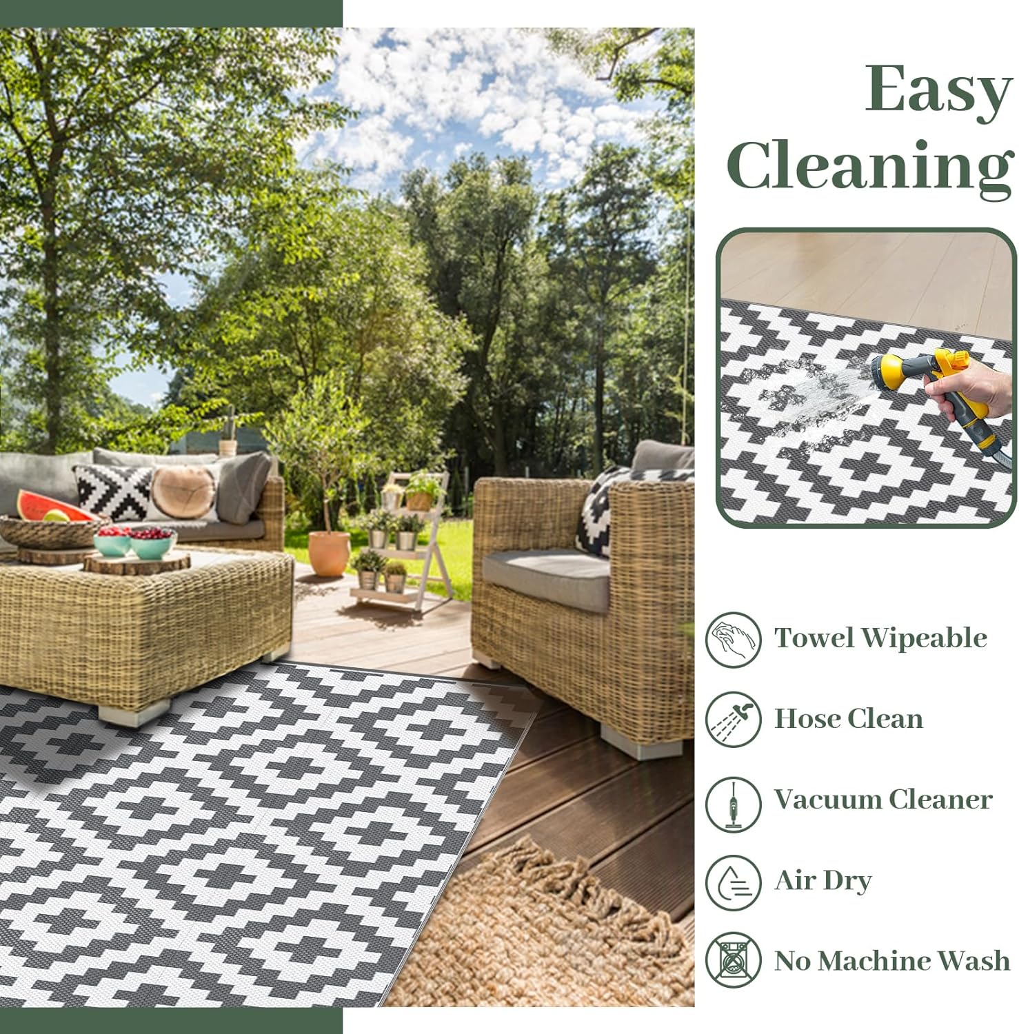 Detalle de MOKANI Outdoor Rug for Patios Waterproof (150x240cm) – Anti-Slip, UV-Resistant Geometric Mat