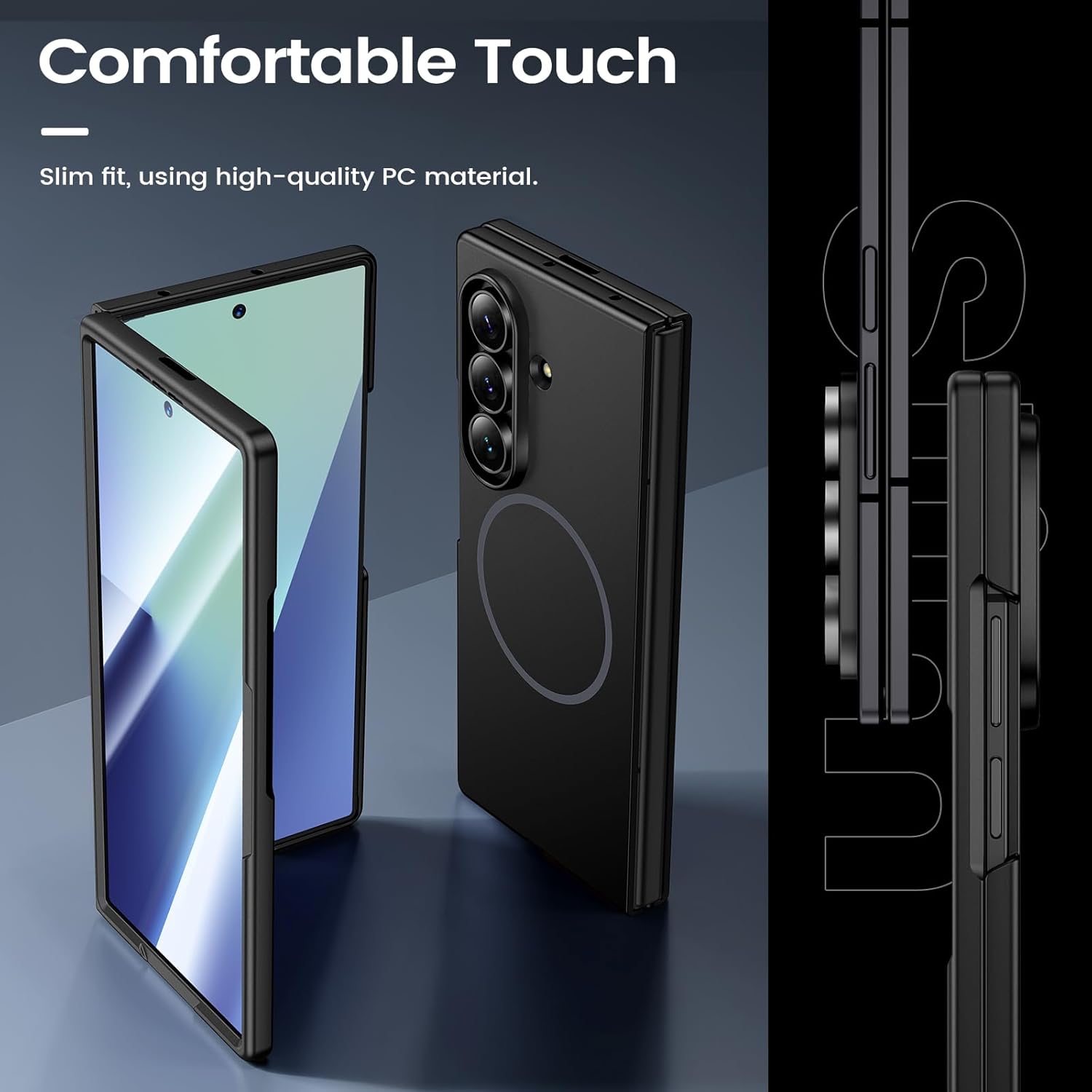 Thumbnail 2 de HWeggo for Samsung Galaxy Z Fold 7 Case (Magnetic Charging Compatible) with Built-in 9H Screen Protector, Ultra Slim Matte Black