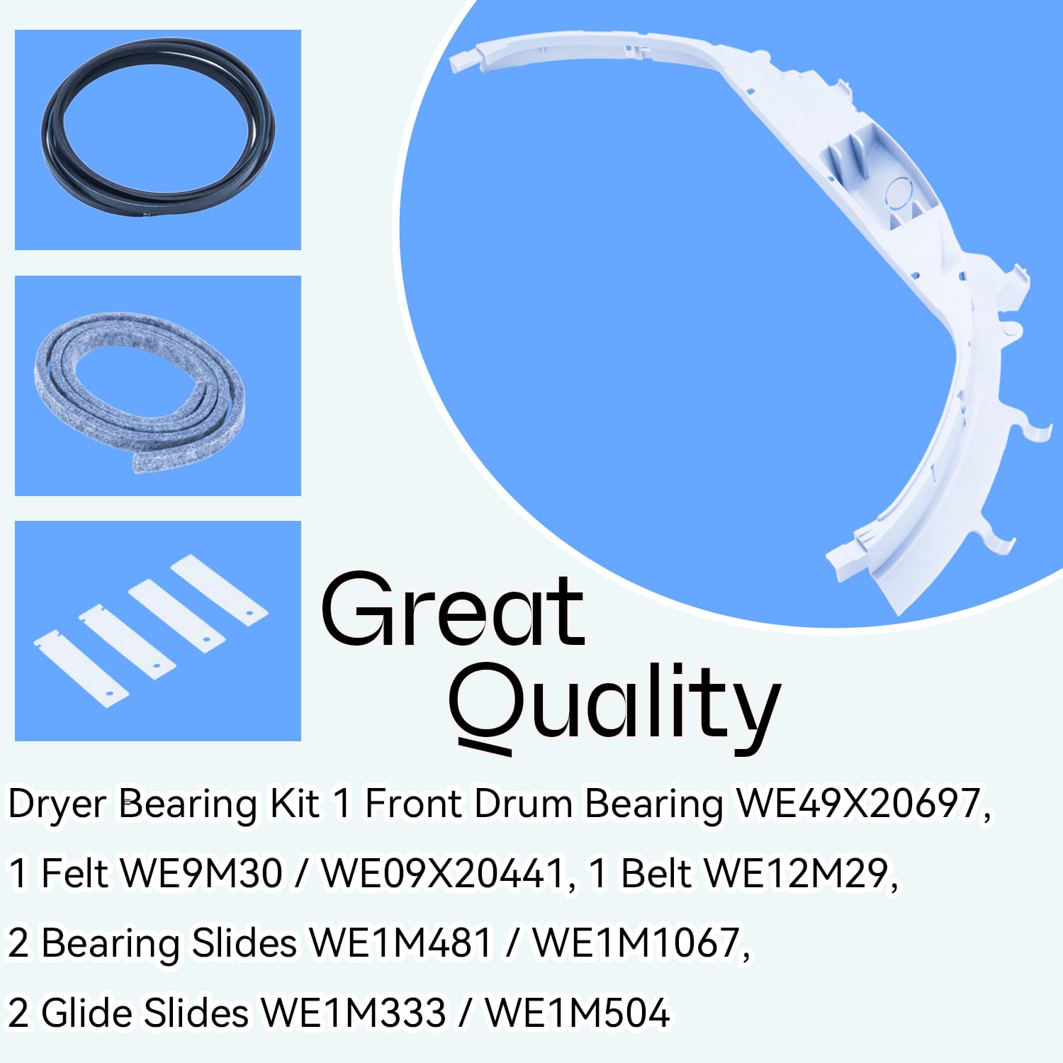 Thumbnail 2 de Duodyeo WE49X20697 Dryer Drum Bearing Kit with Belt, Felt Seal and Slides