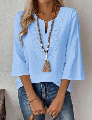Detalle de Rapbin Womens Tops 3/4 Sleeve Spring Summer Cotton Linen Blouse