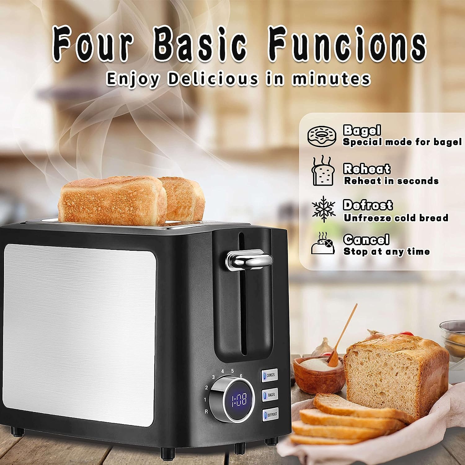 Thumbnail 4 de Toaster 2 Slice Wide Slot Toaster with LCD Timer 🍞