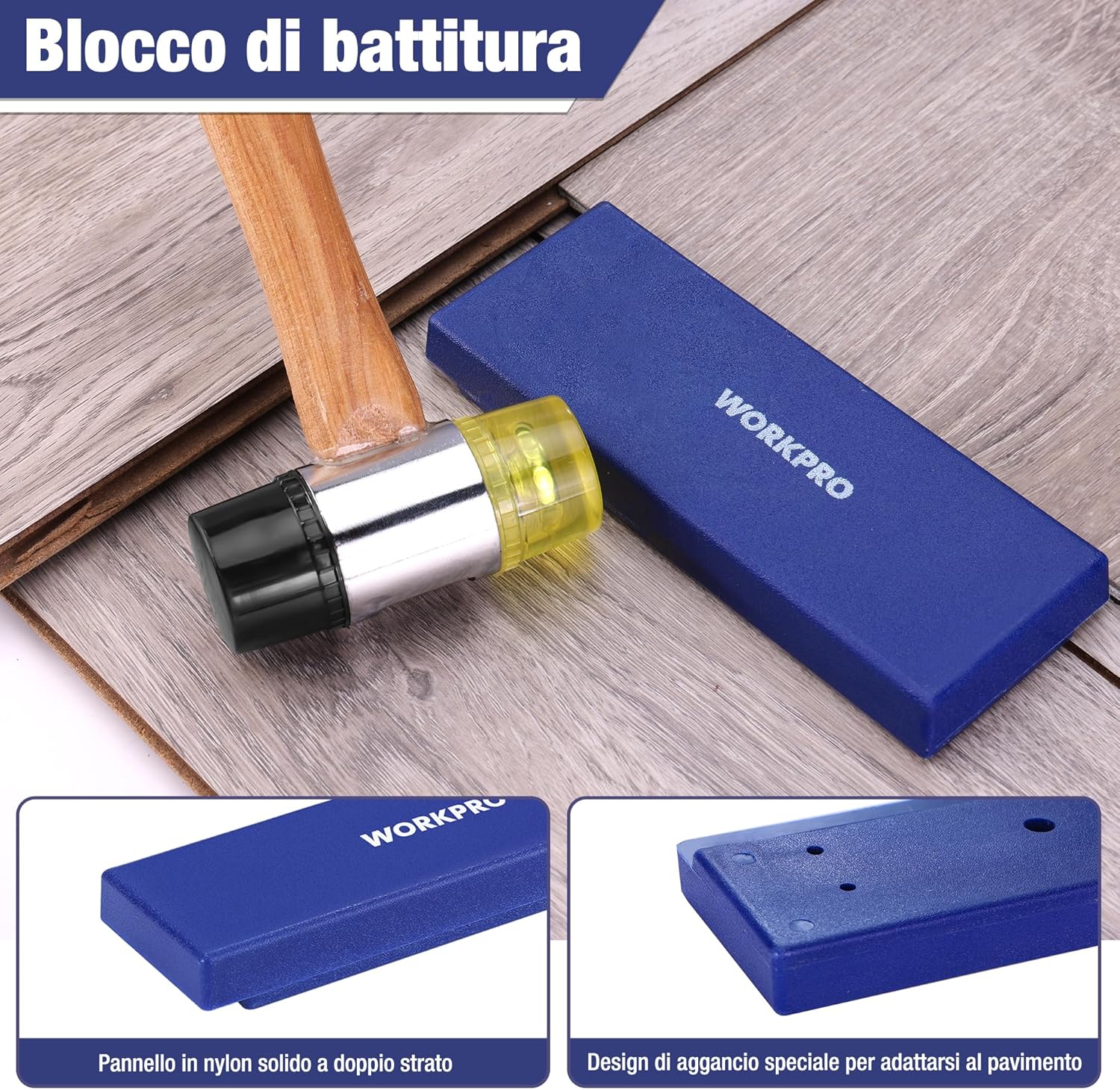 Thumbnail 4 de WORKPRO Kit pavimenti in laminato: martello rinforzato, barra di trazione, blocco per maschiatura e 30 distanziatori