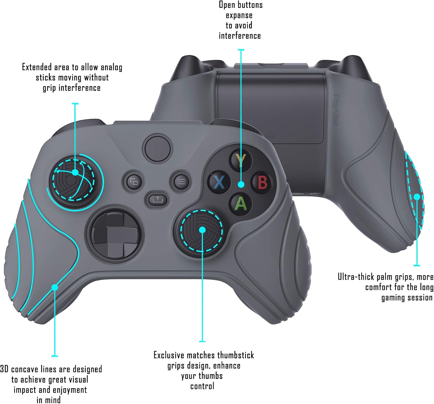 Detalle de eXtremeRate PlayVital Samurai Edition Gray Anti-slip Controller Grip for Xbox Series S/X